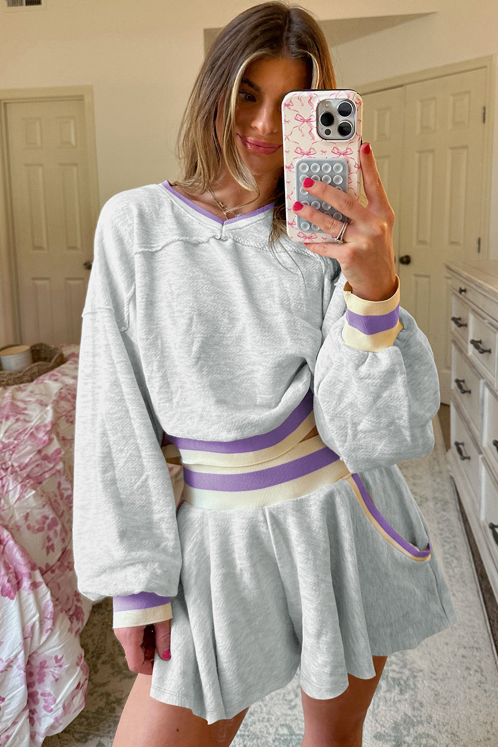 Striped Loose Sweatshirt and Skort Set