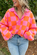 Checkered Long Sleeve Pullover Sweater