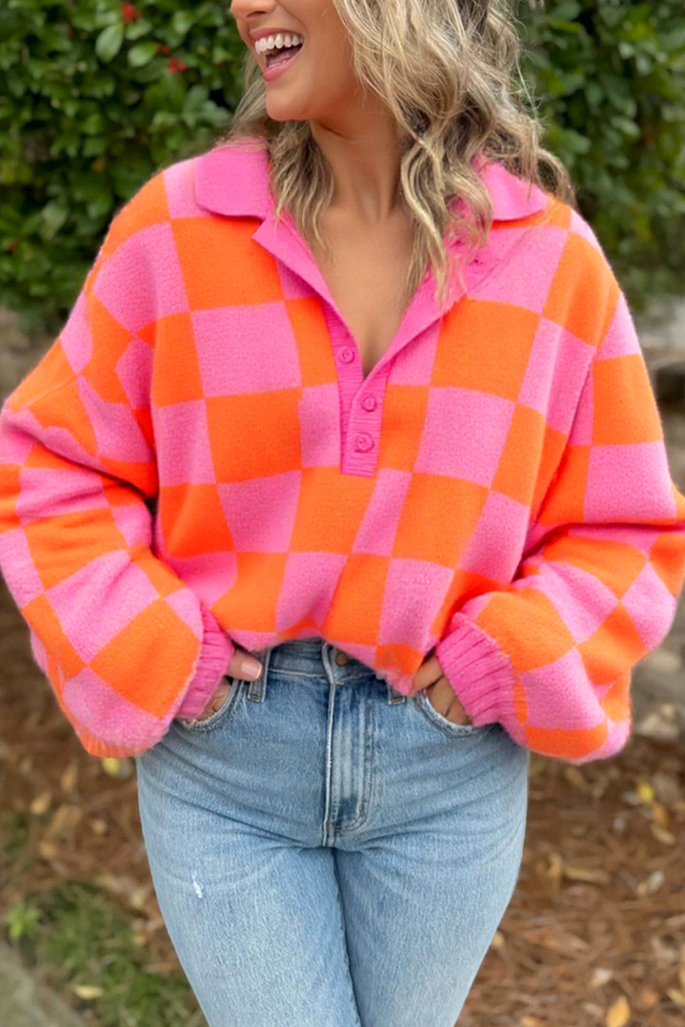 Checkered Long Sleeve Pullover Sweater