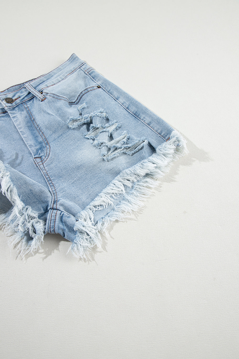 Distressed Ripped Raw Hem Denim Shorts