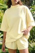 YSolid Color Seam Mock Neck 2 Piece Set