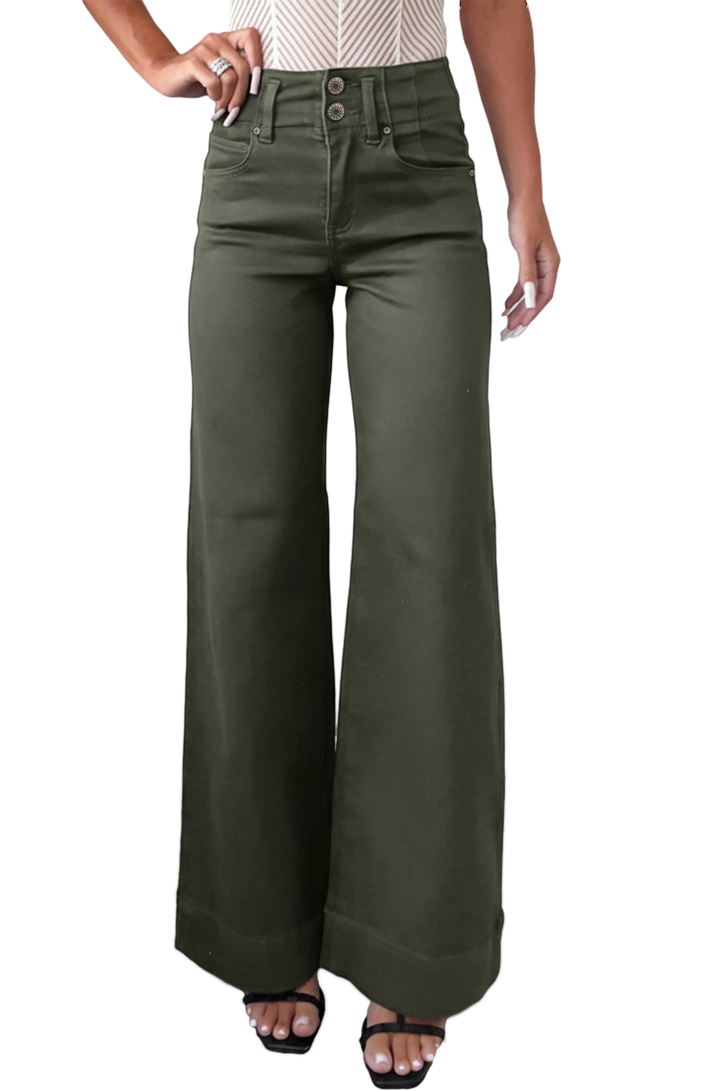 Button High Waist Wide Leg Jeans