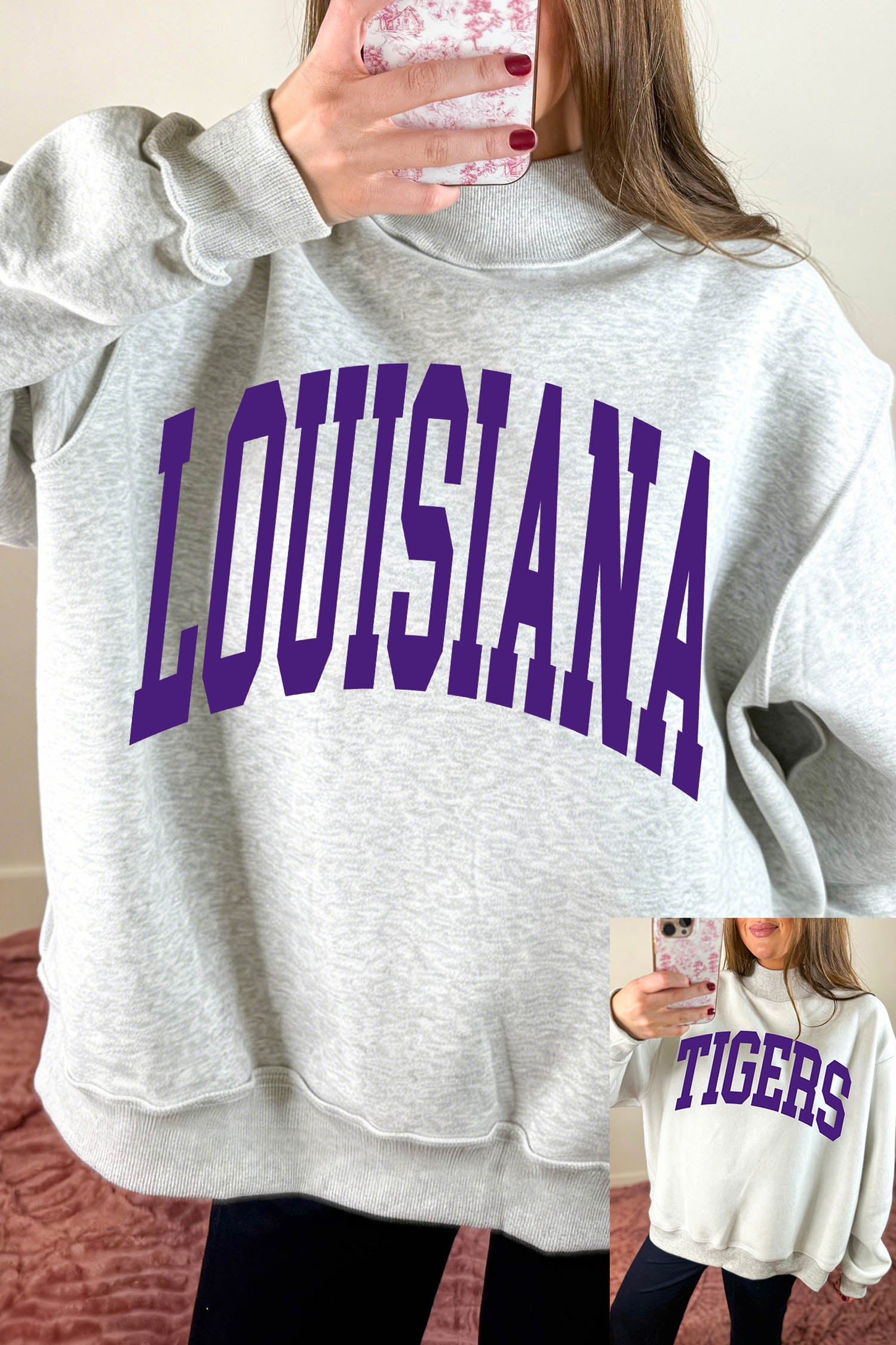 LOUISIANA/ TIGERS Double Side Printed High Neck Reversible Sweatshirt