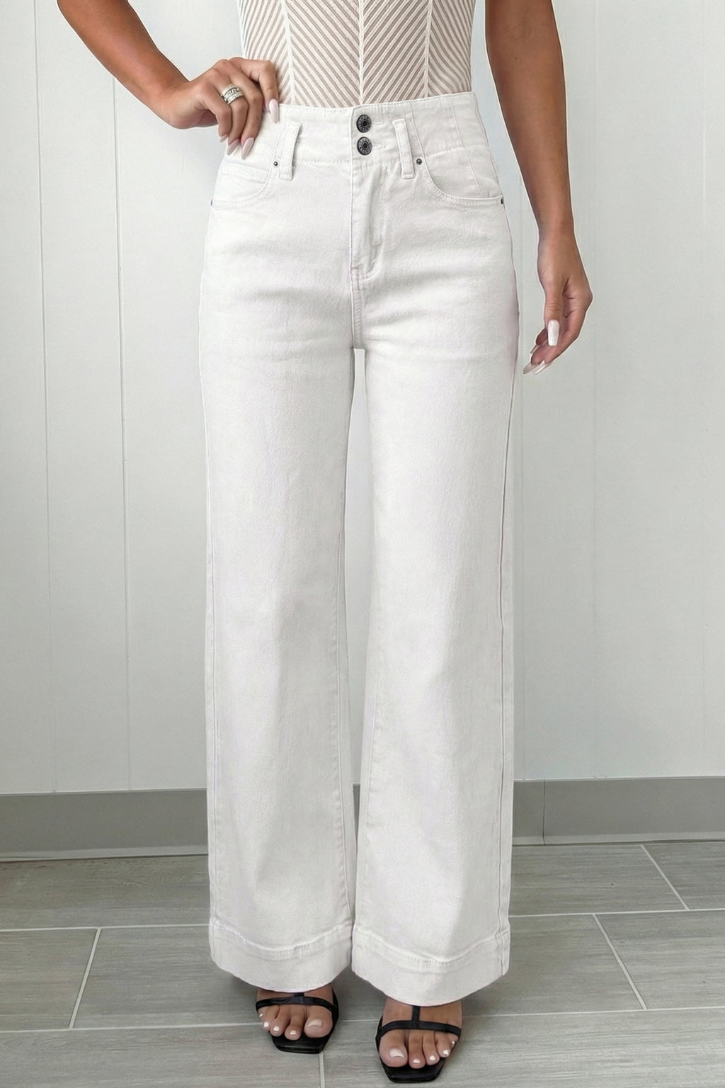Button High Waist Wide Leg Jeans