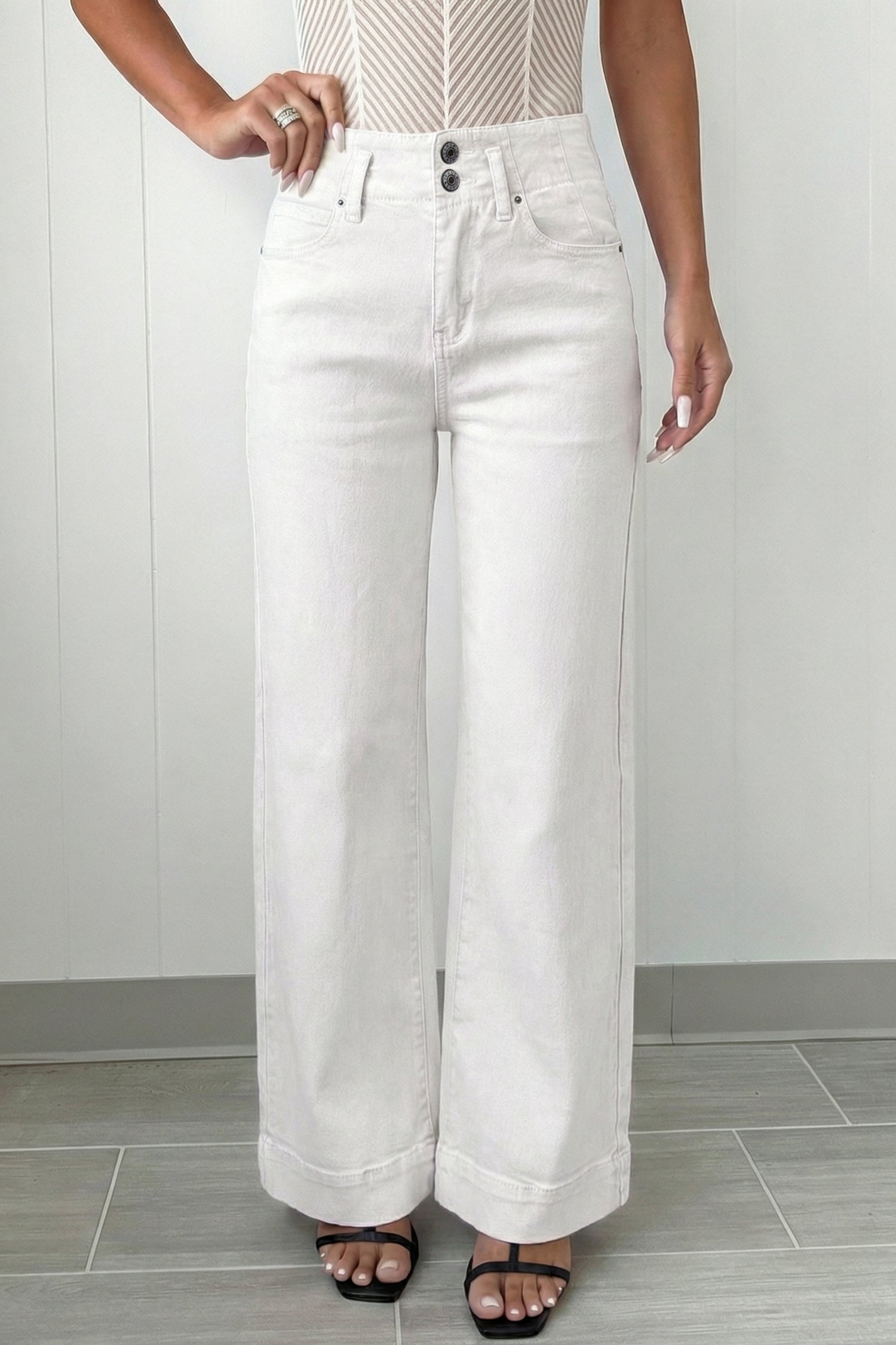 Button High Waist Wide Leg Jeans