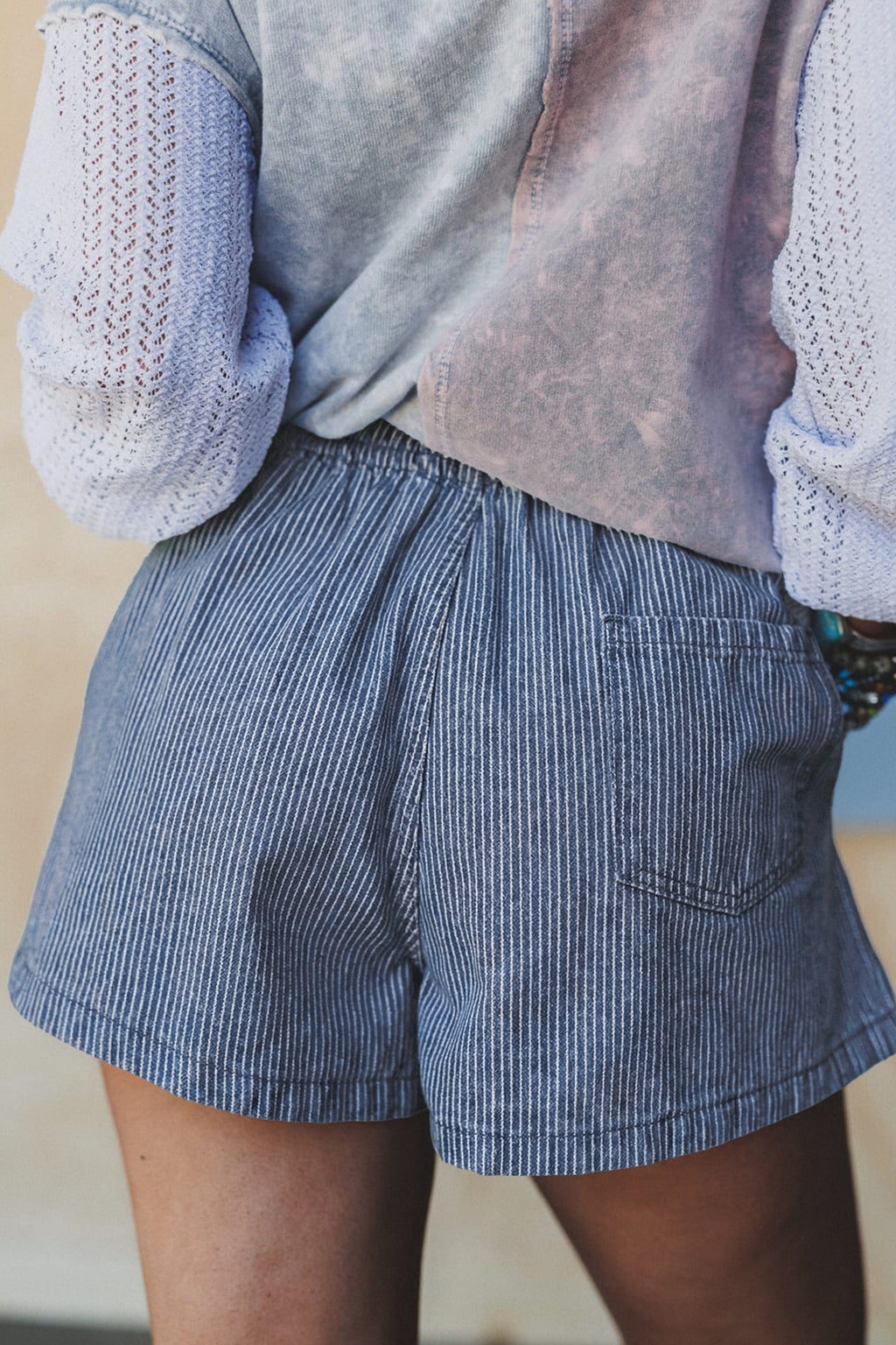 Stripe Drawstring Casual Denim Shorts