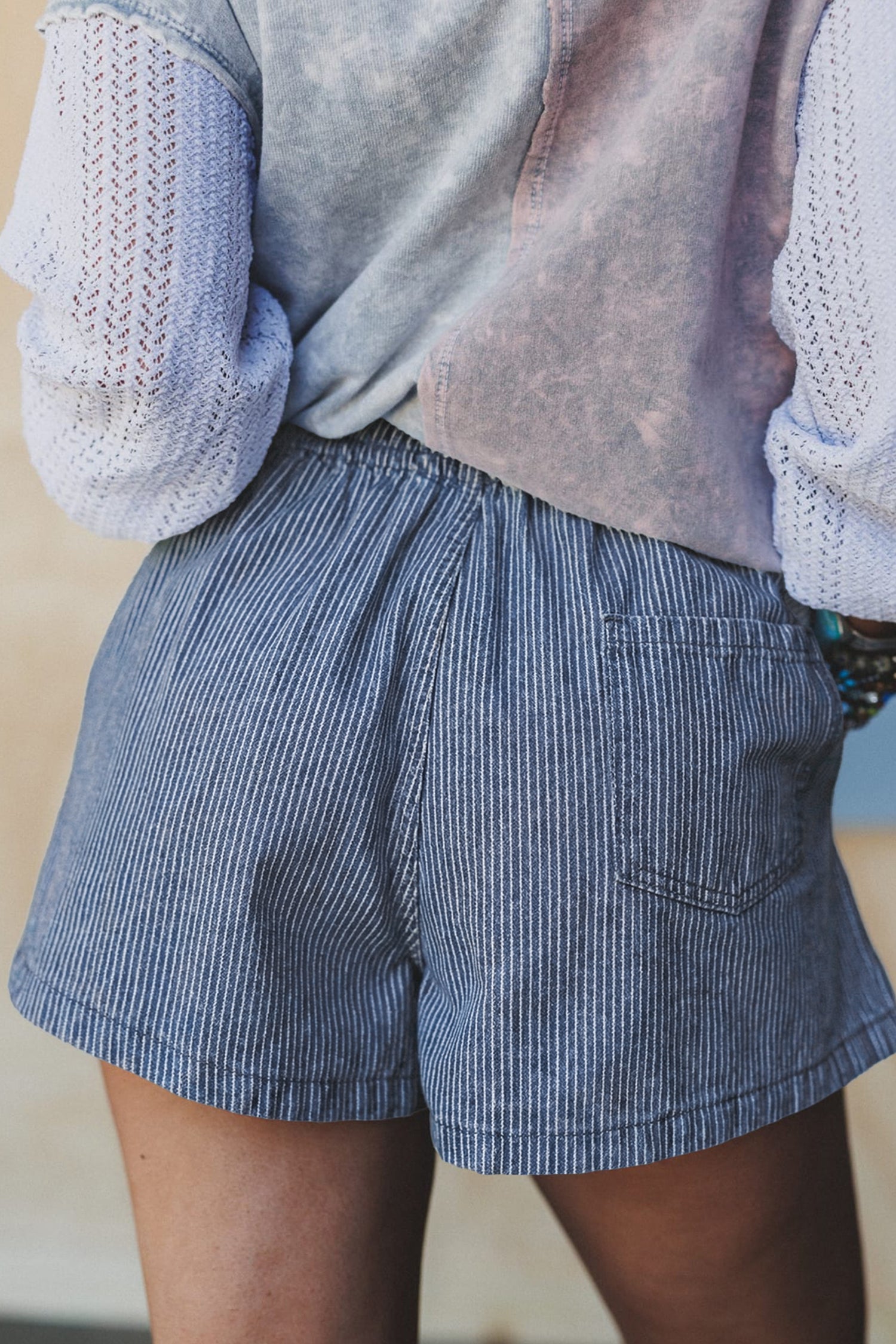 Stripe Drawstring Casual Denim Shorts