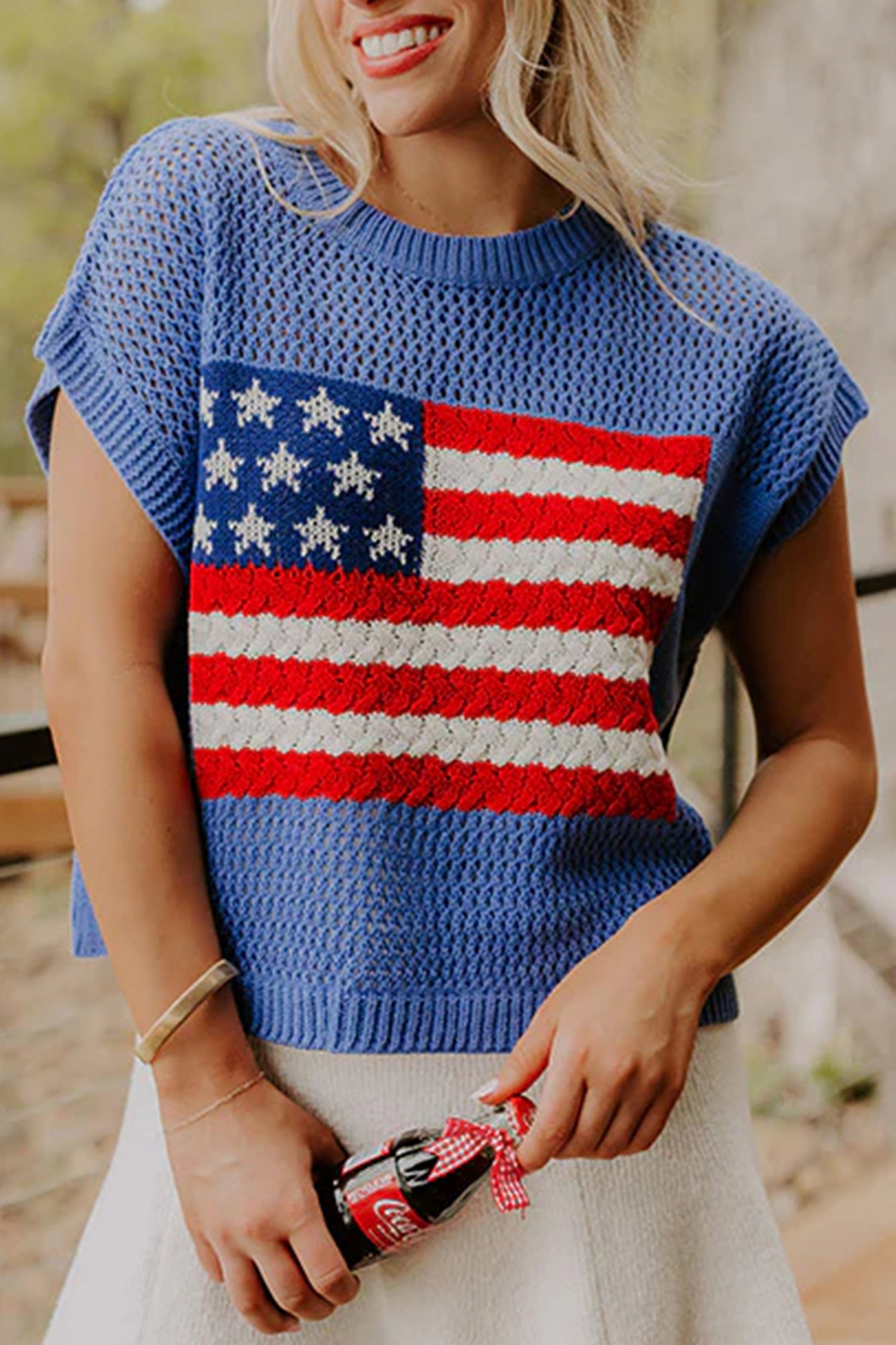 Flag Short Sleeve Sweater Top