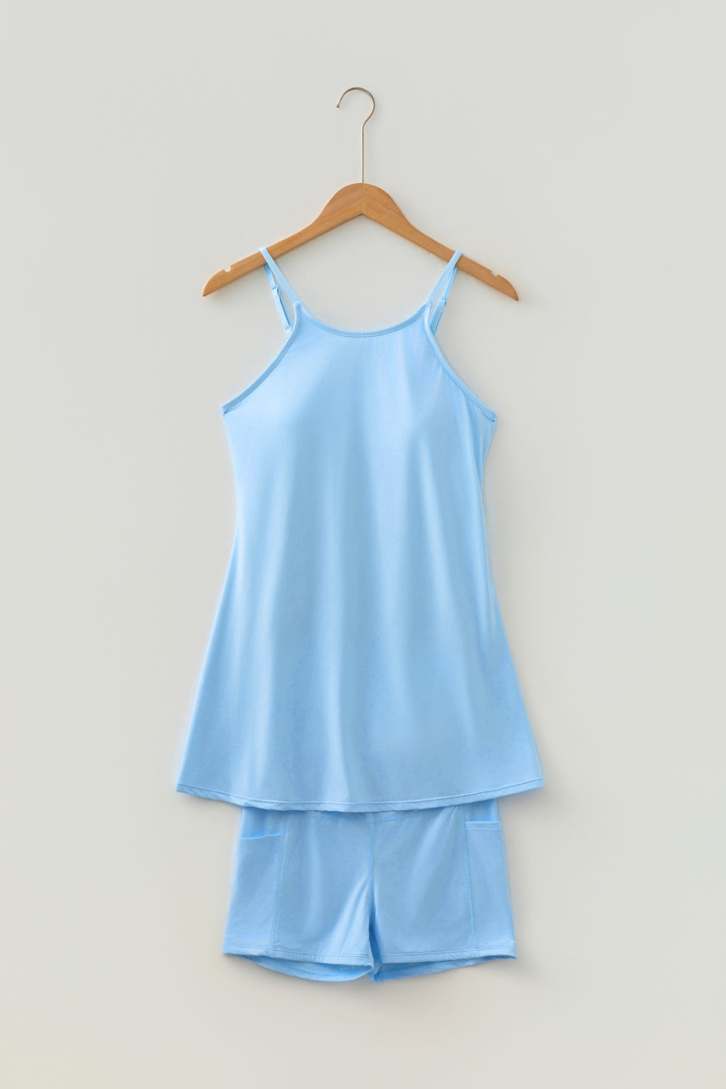 Solid Color Tunic Tank Dress Athletic Shorts Two Piece Set
