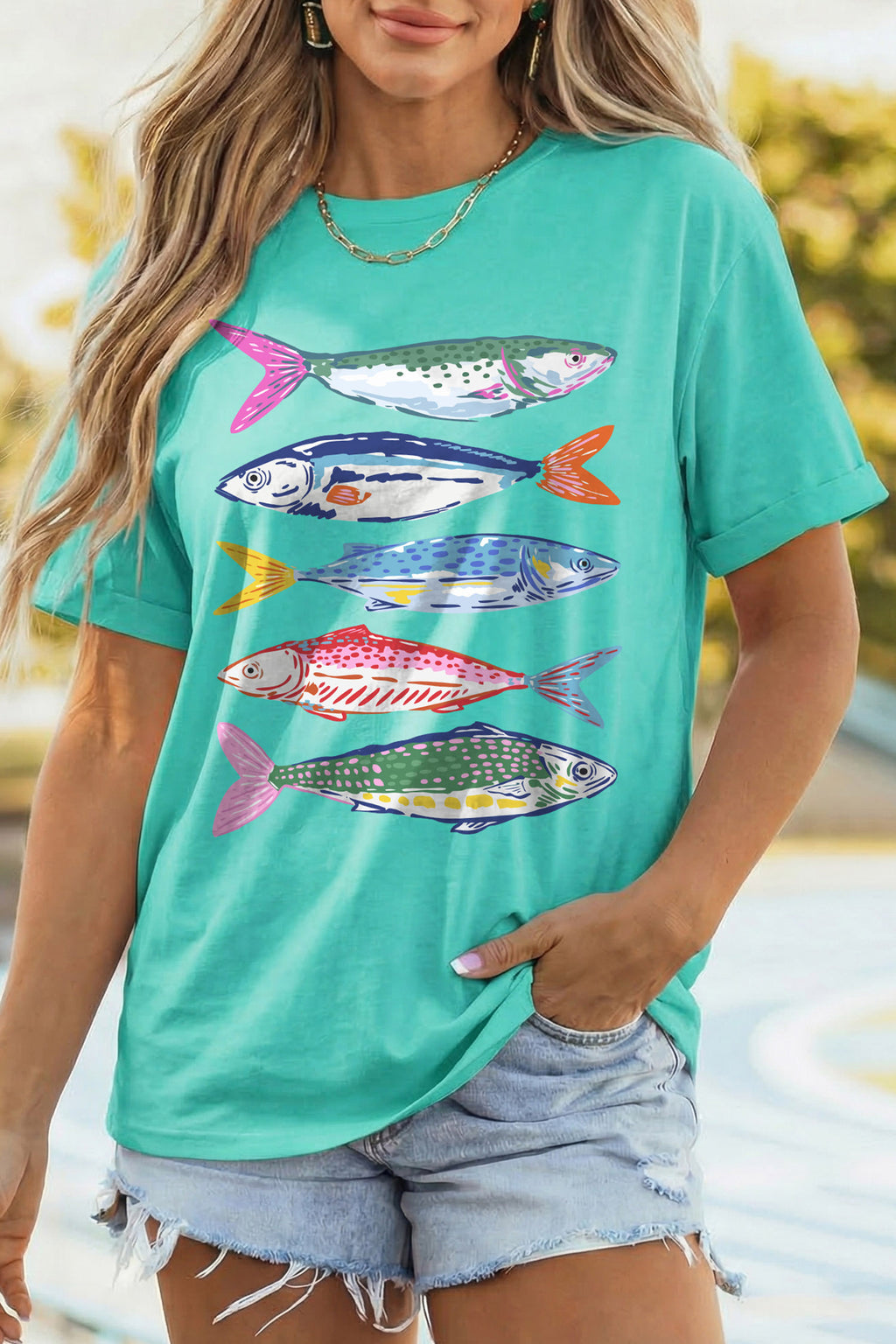 Fish Print Casual Short Sleeve T Shirt