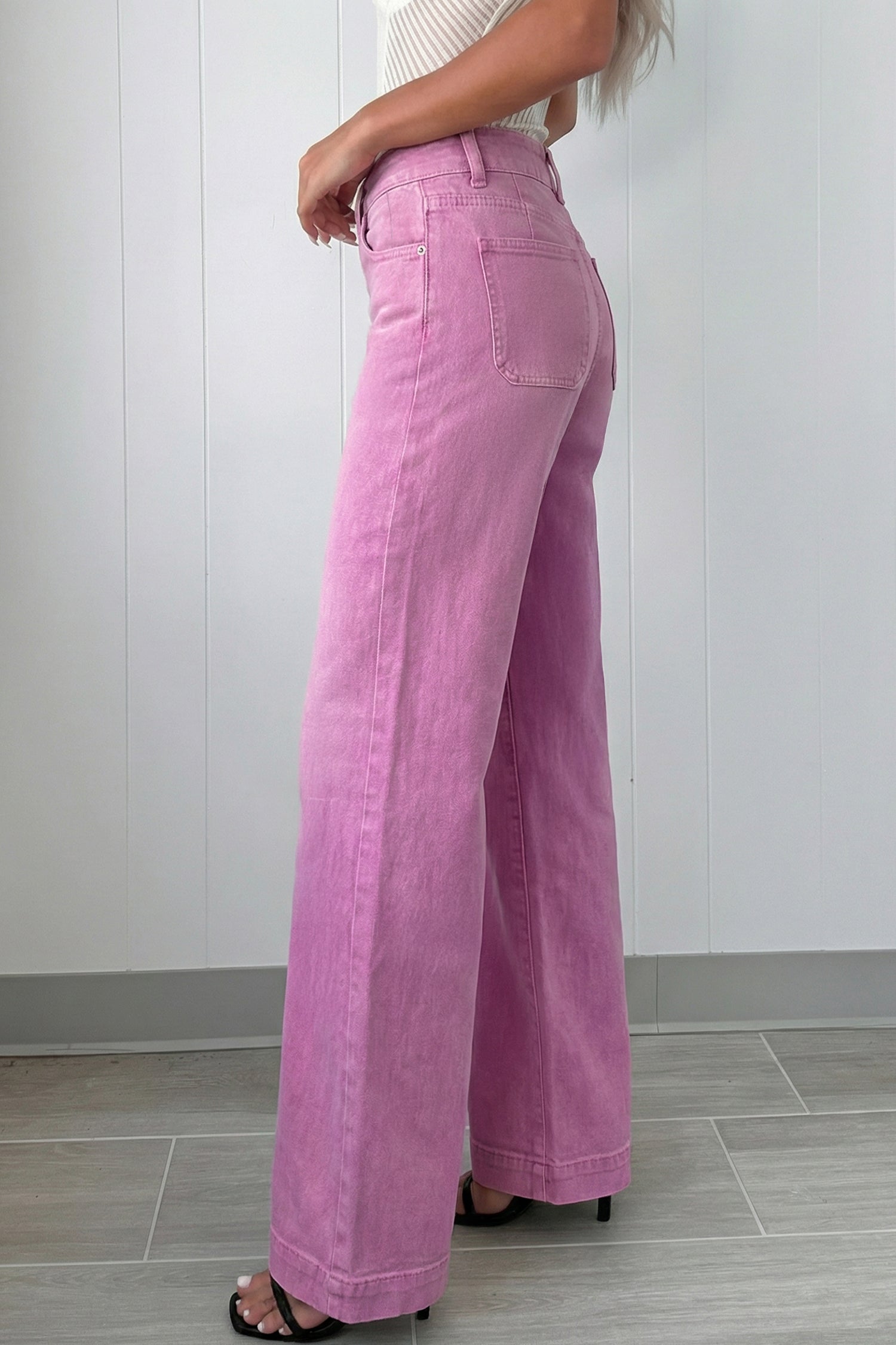 Button High Waist Wide Leg Jeans