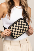 Faux Leather Checkered Patchwork Crossbody Bag