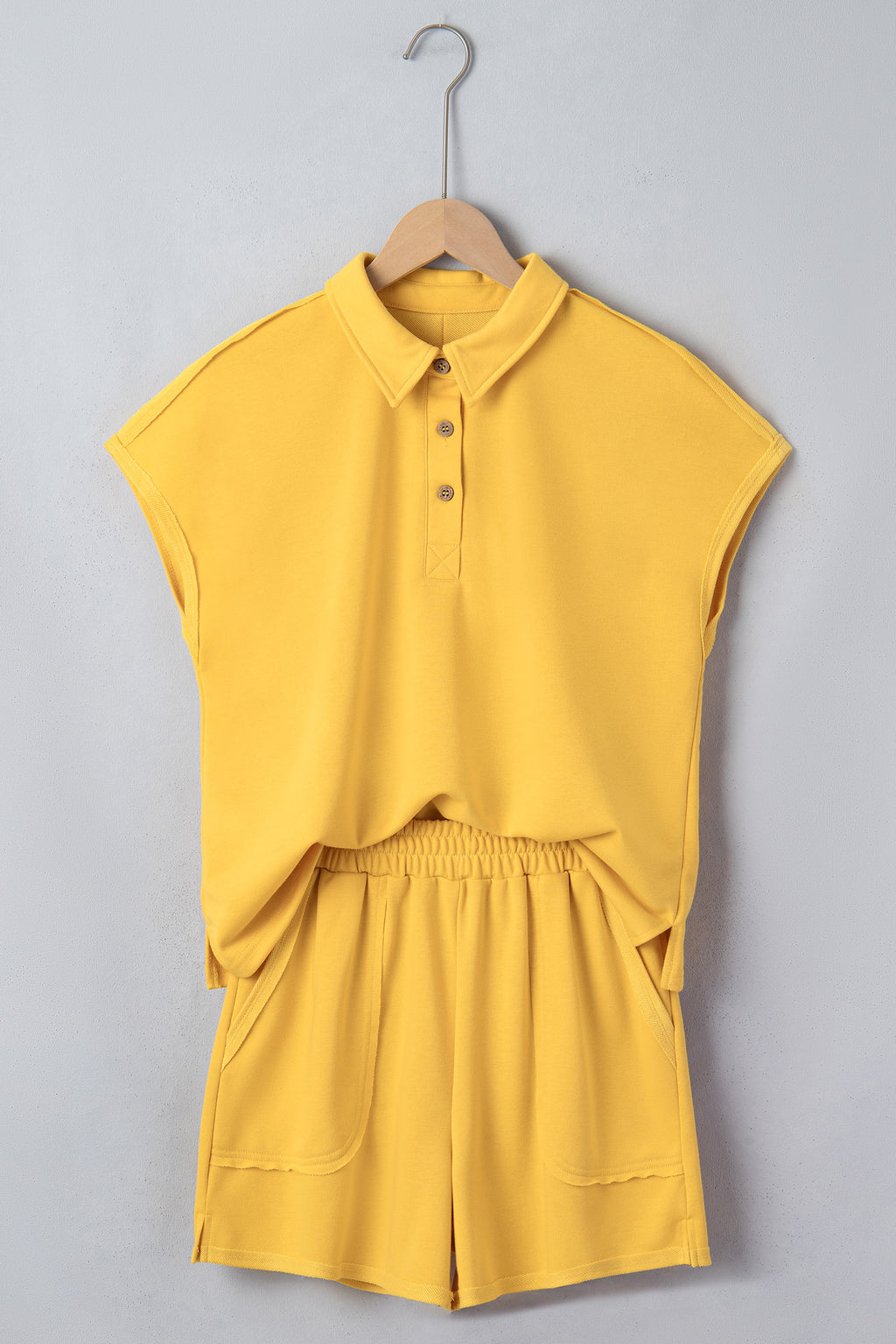 Light Green Loose Polo Tee Elastic Waist 2pcs Short Set
