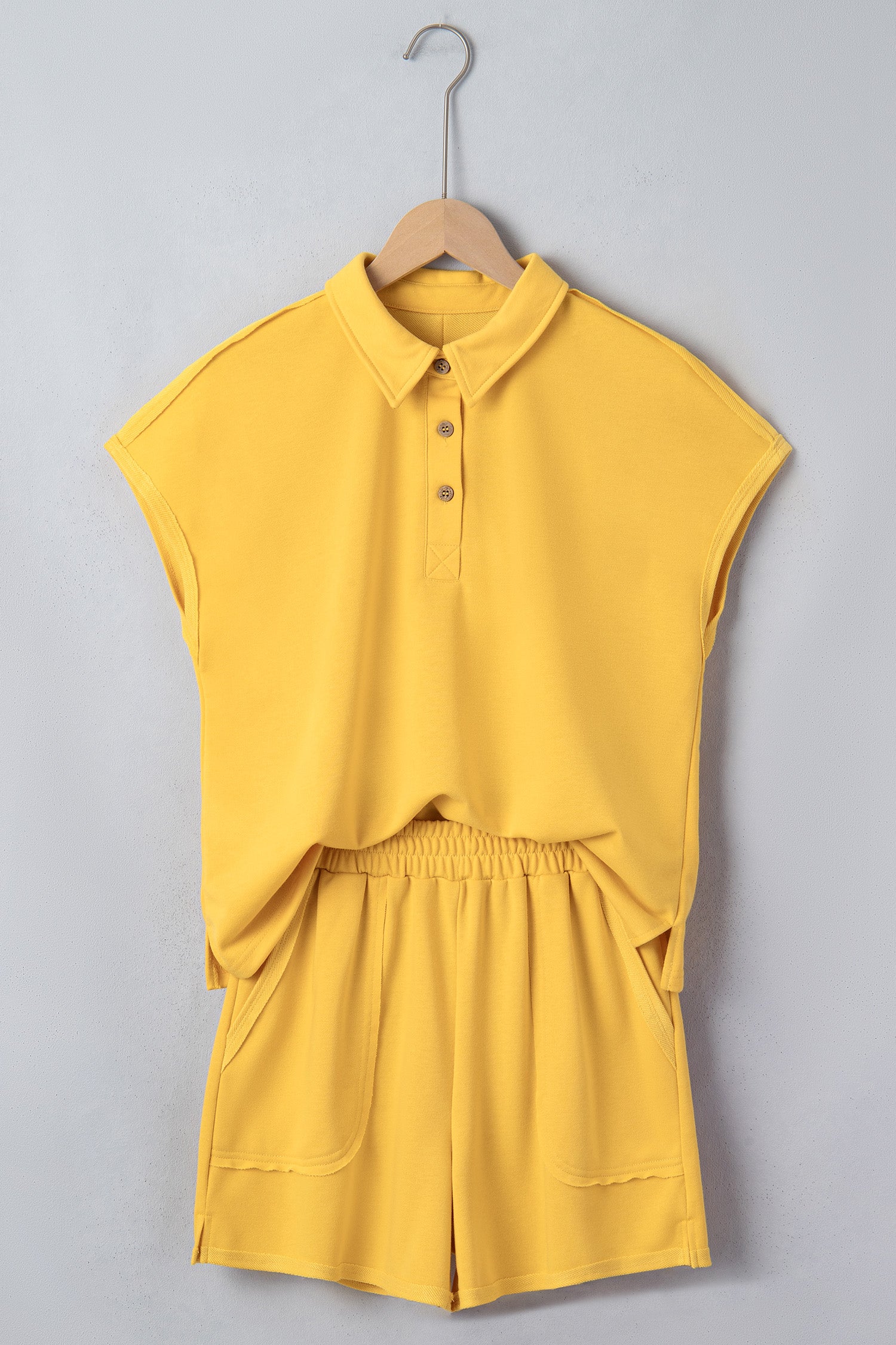 Light Green Loose Polo Tee Elastic Waist 2pcs Short Set