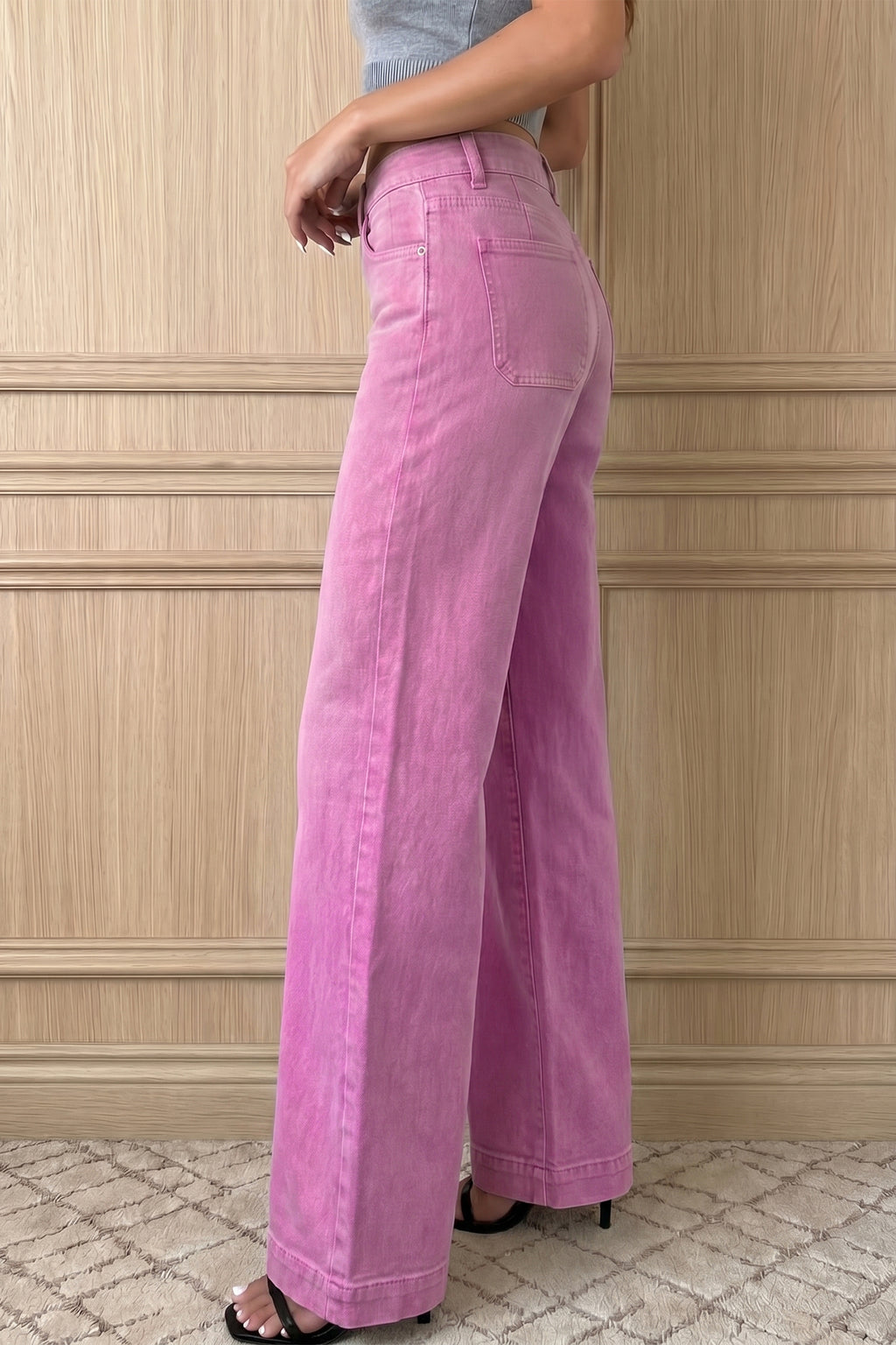 Button High Waist Wide Leg Jeans