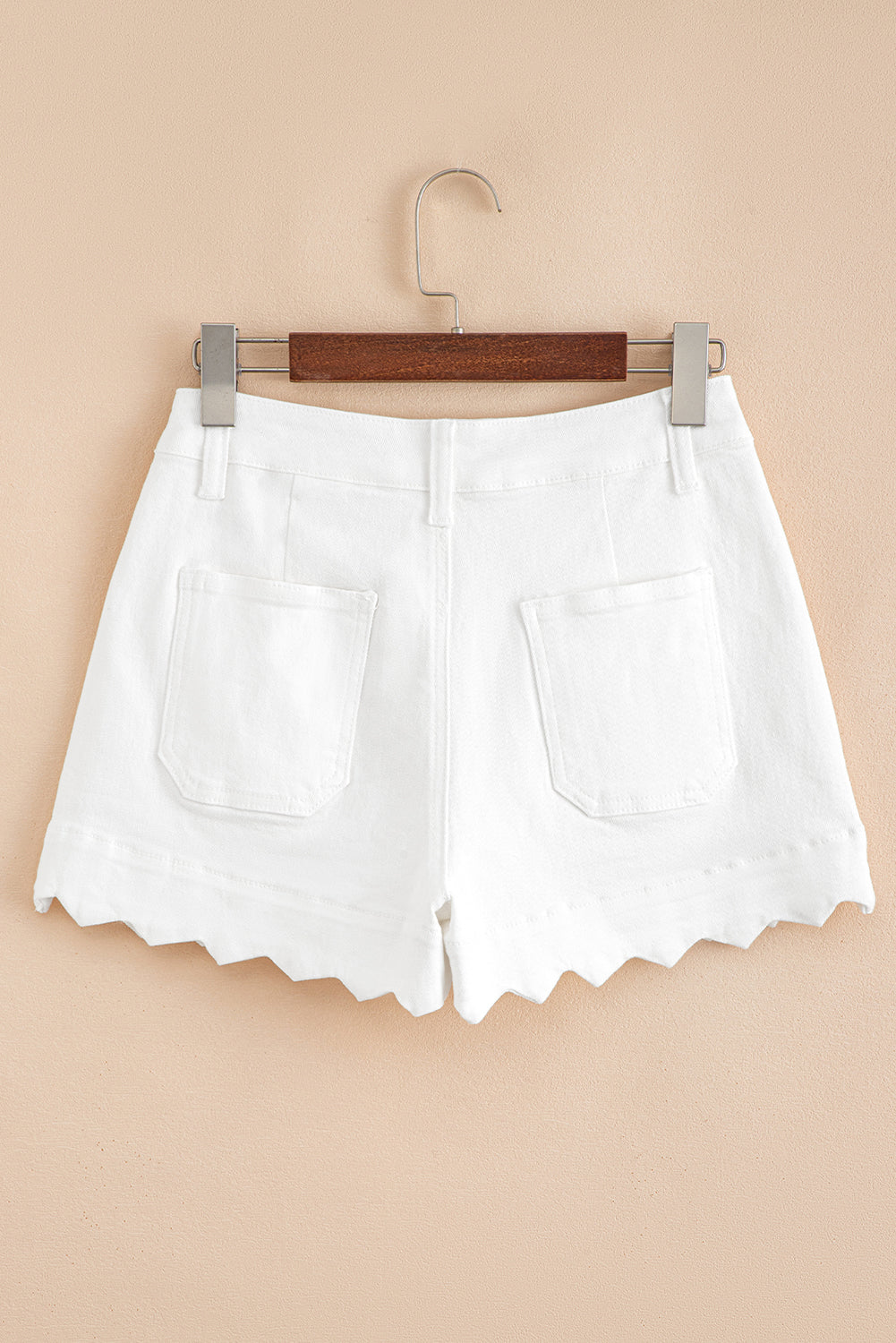 Scalloped Hemline Light Wash Denim Shorts