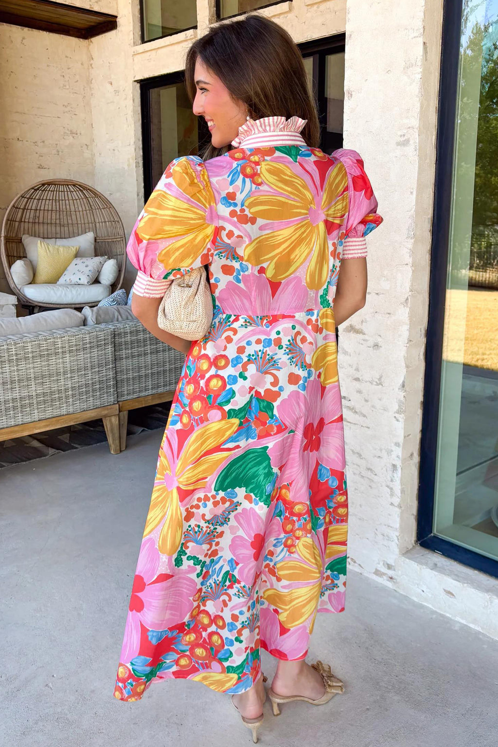 Floral Print Button Down Short Sleeve Dress
