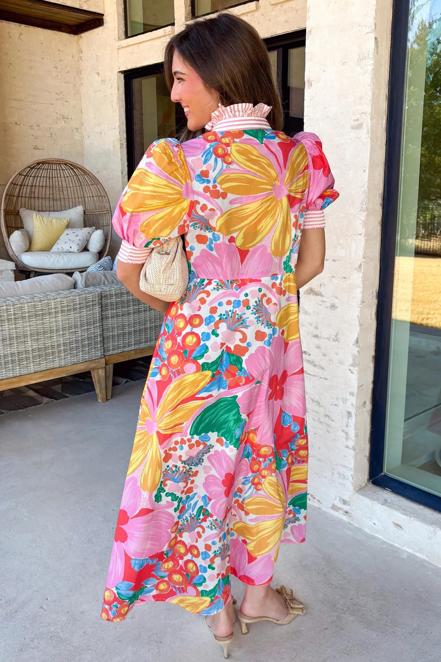 Floral Print Button Down Short Sleeve Dress