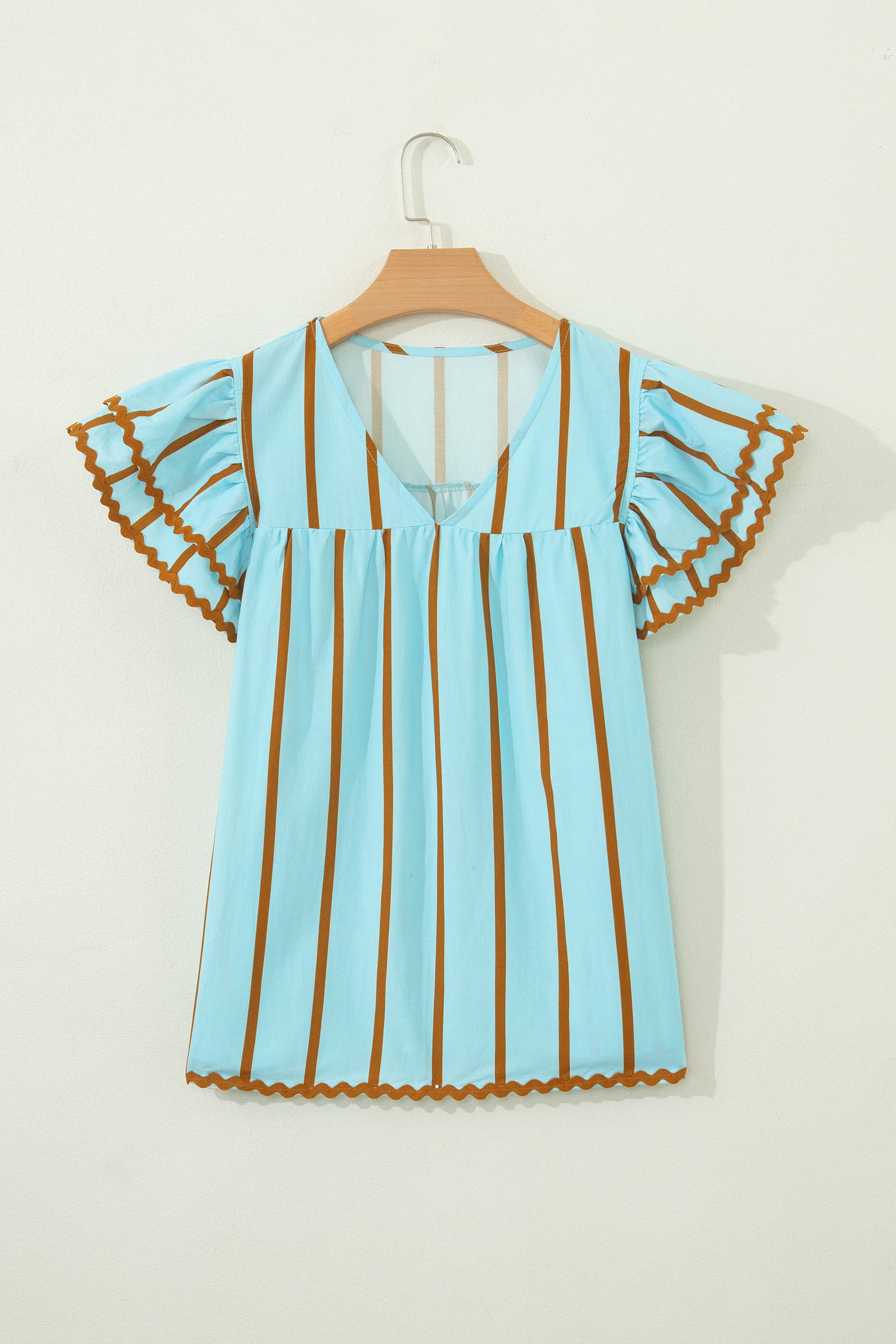 Stripe Ruffled Short Sleeve Blouse