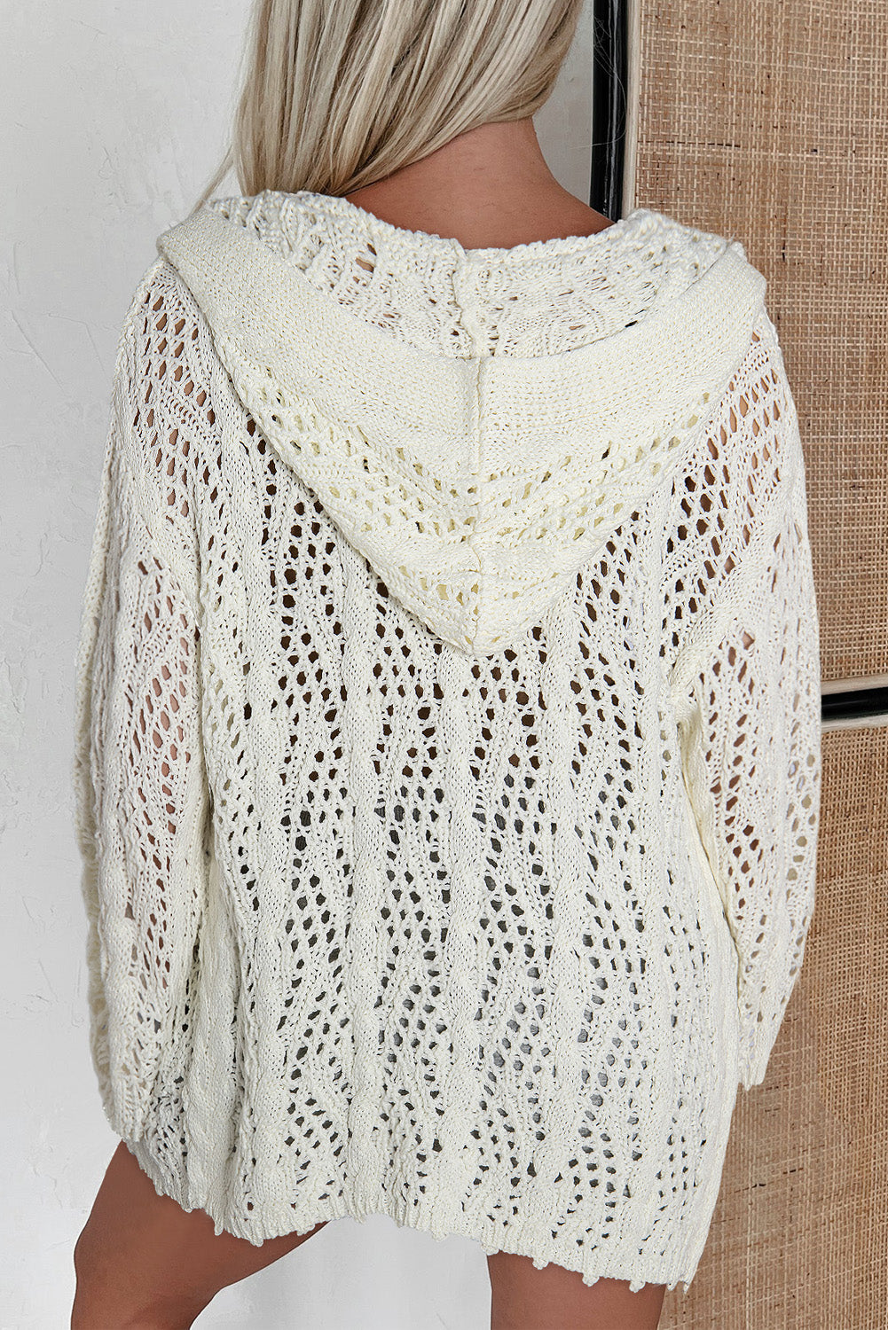 White Knit Hooded Beach Cover Up