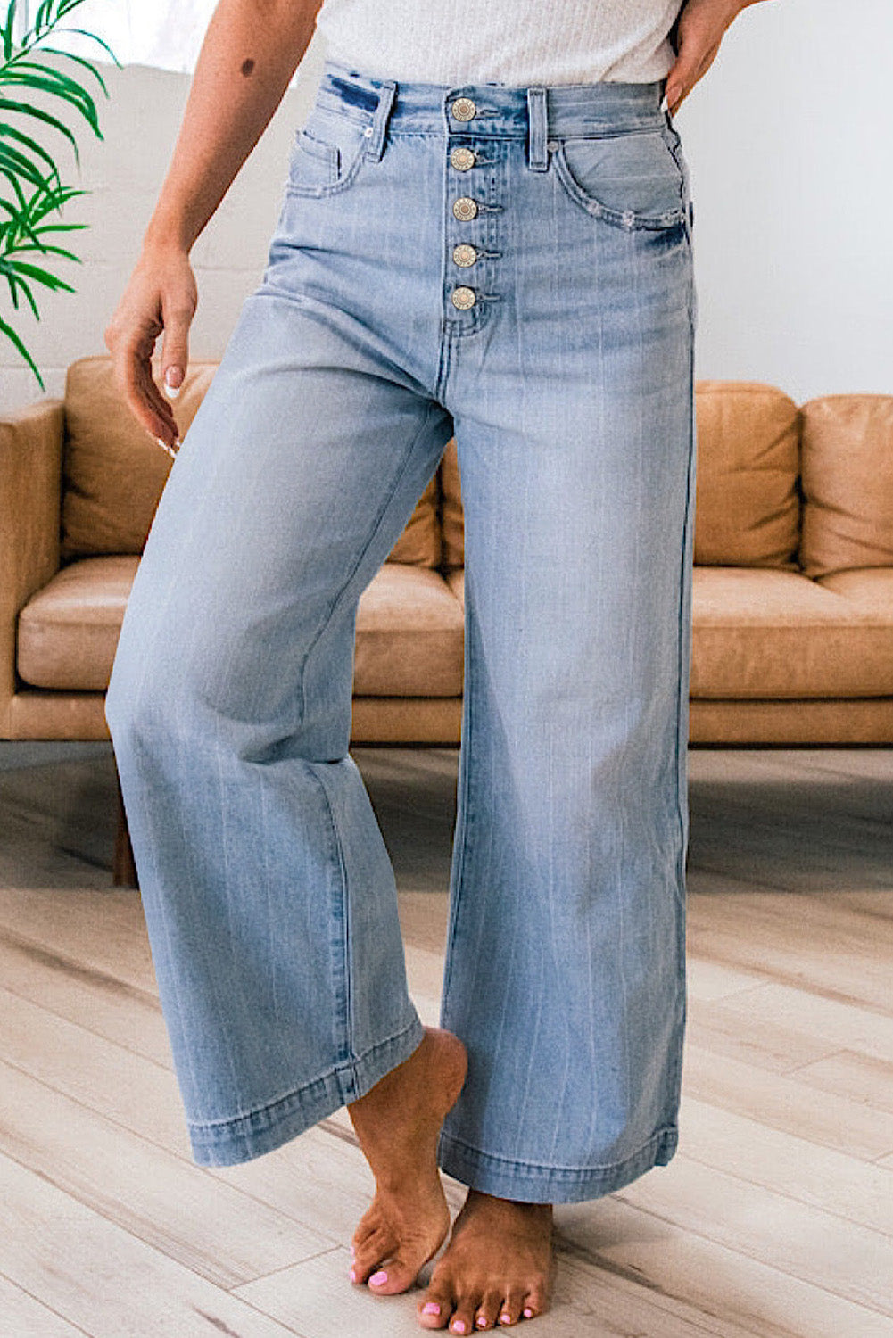 Button Wide Leg Jeans