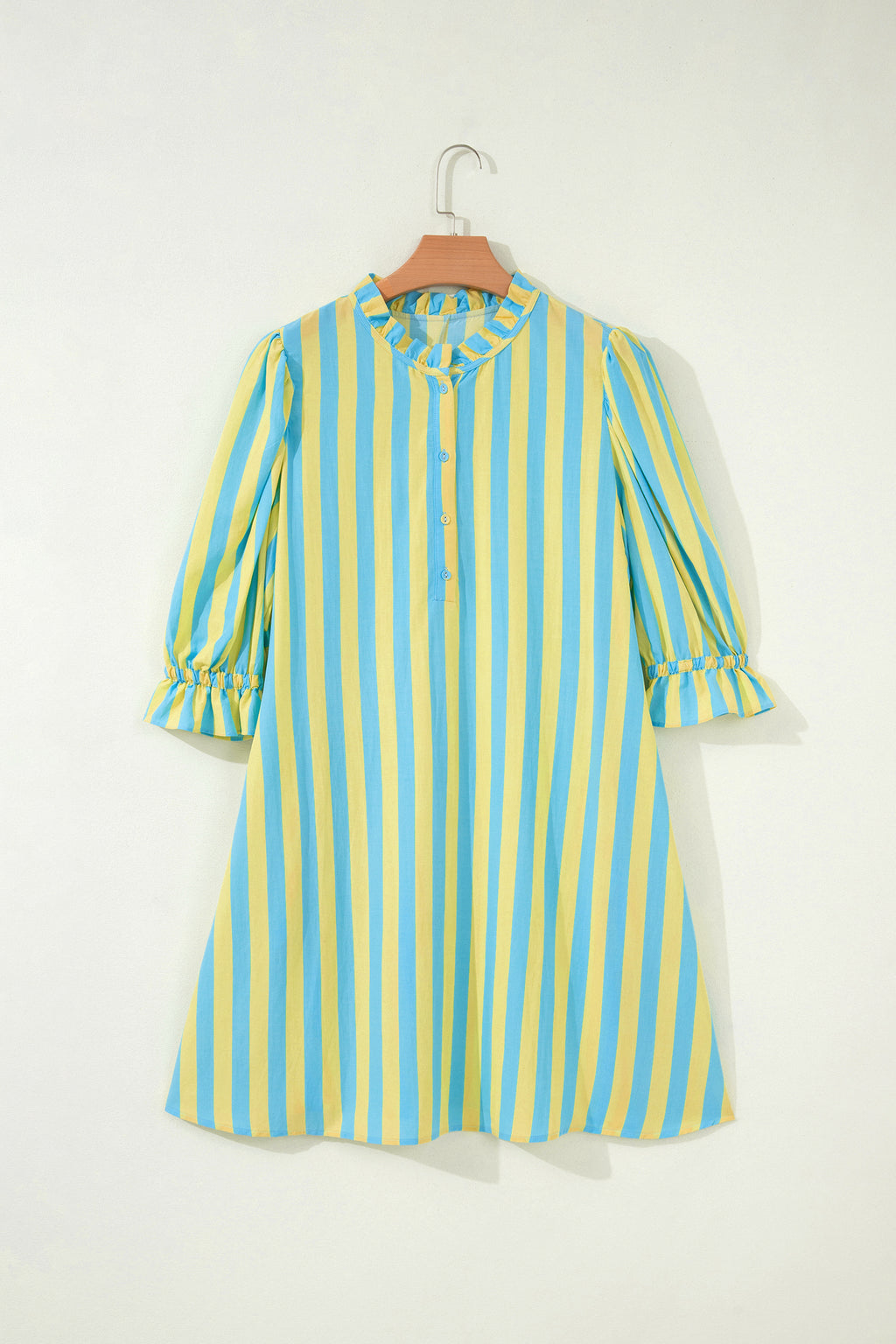 Half Button Puff Sleeve Mini Dress
