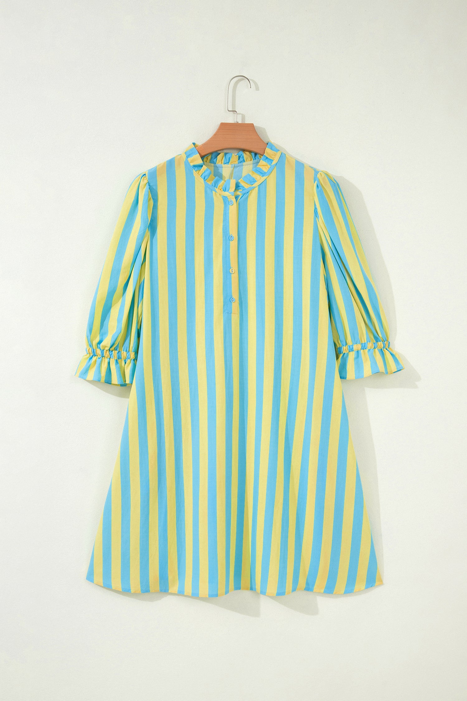 Half Button Puff Sleeve Mini Dress