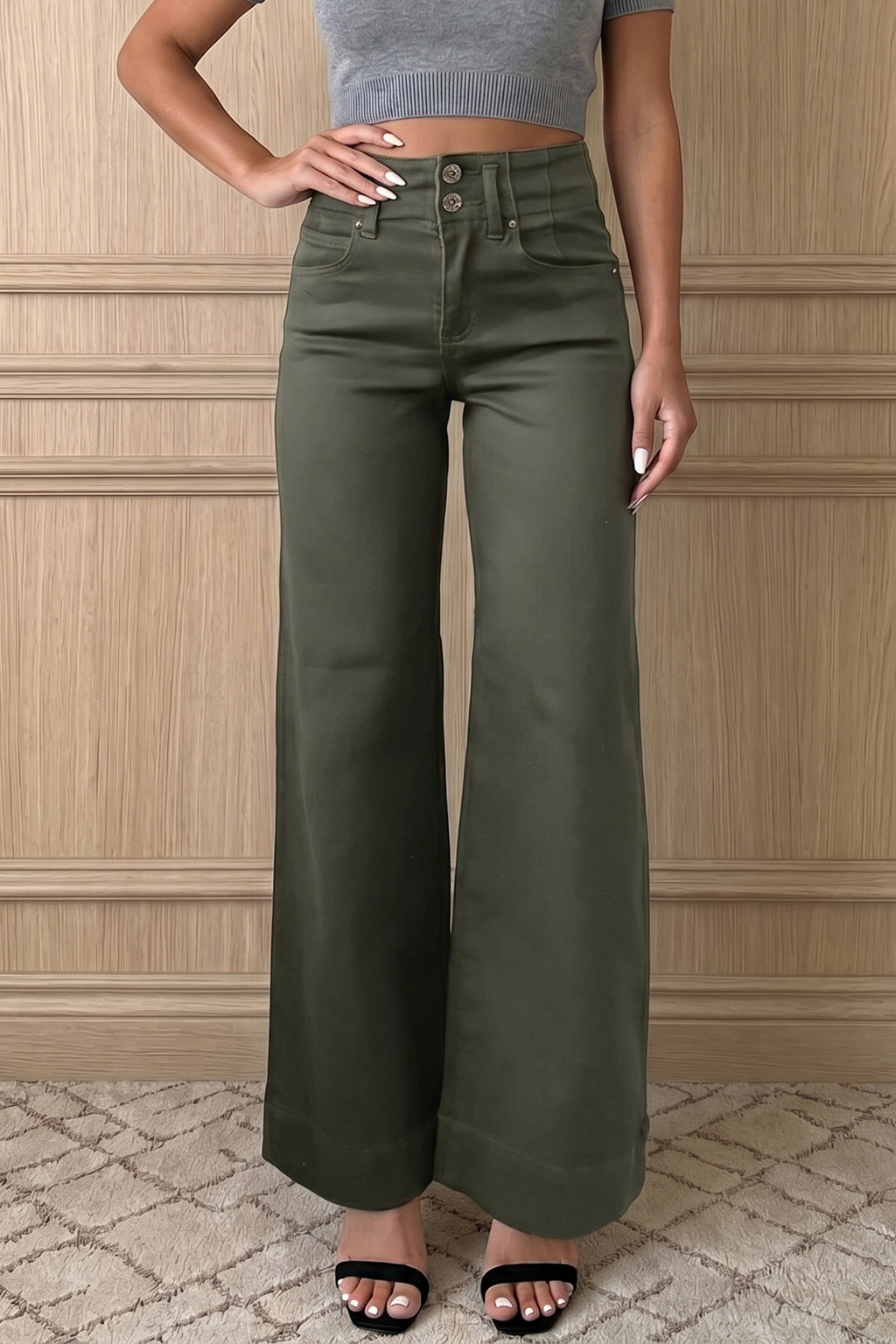 Button High Waist Wide Leg Jeans