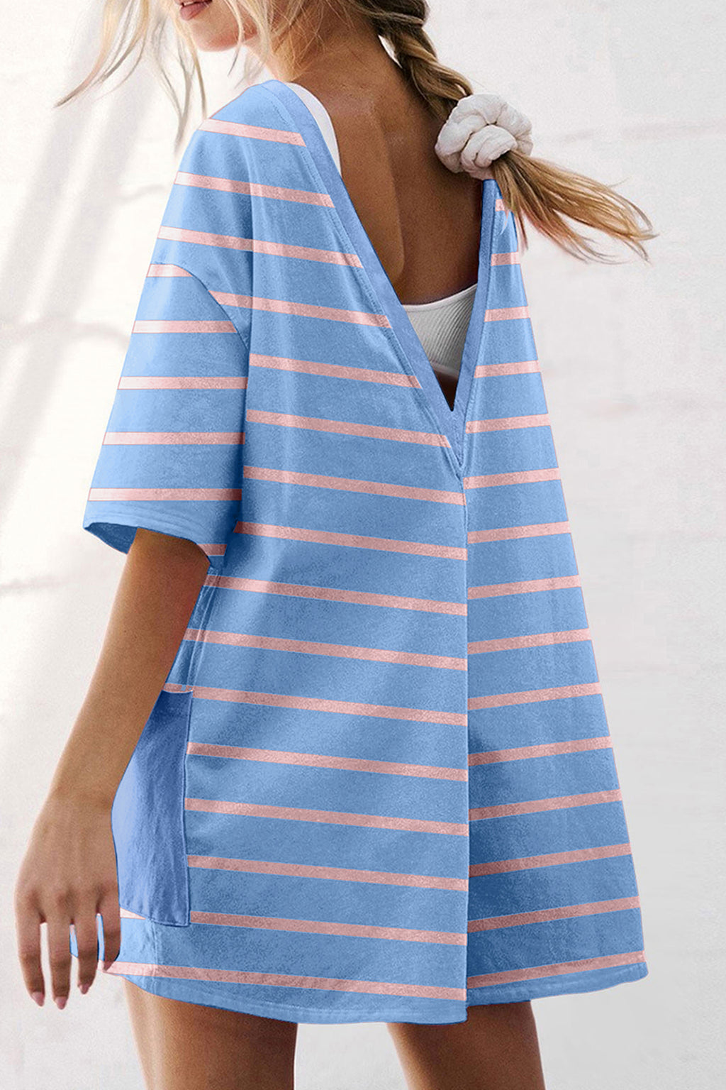 Stripe V Neck Short Sleeve Romper