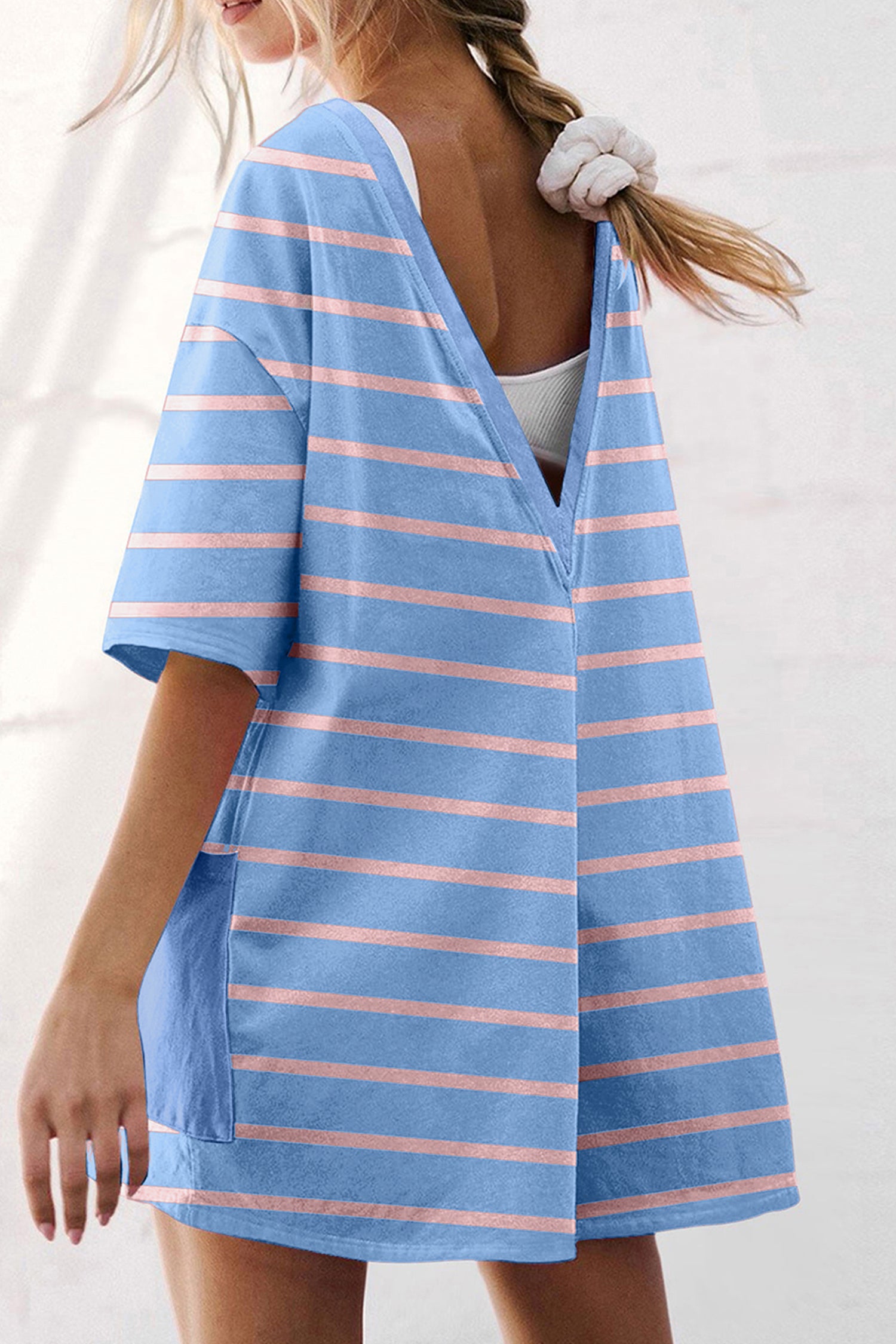 Stripe V Neck Short Sleeve Romper
