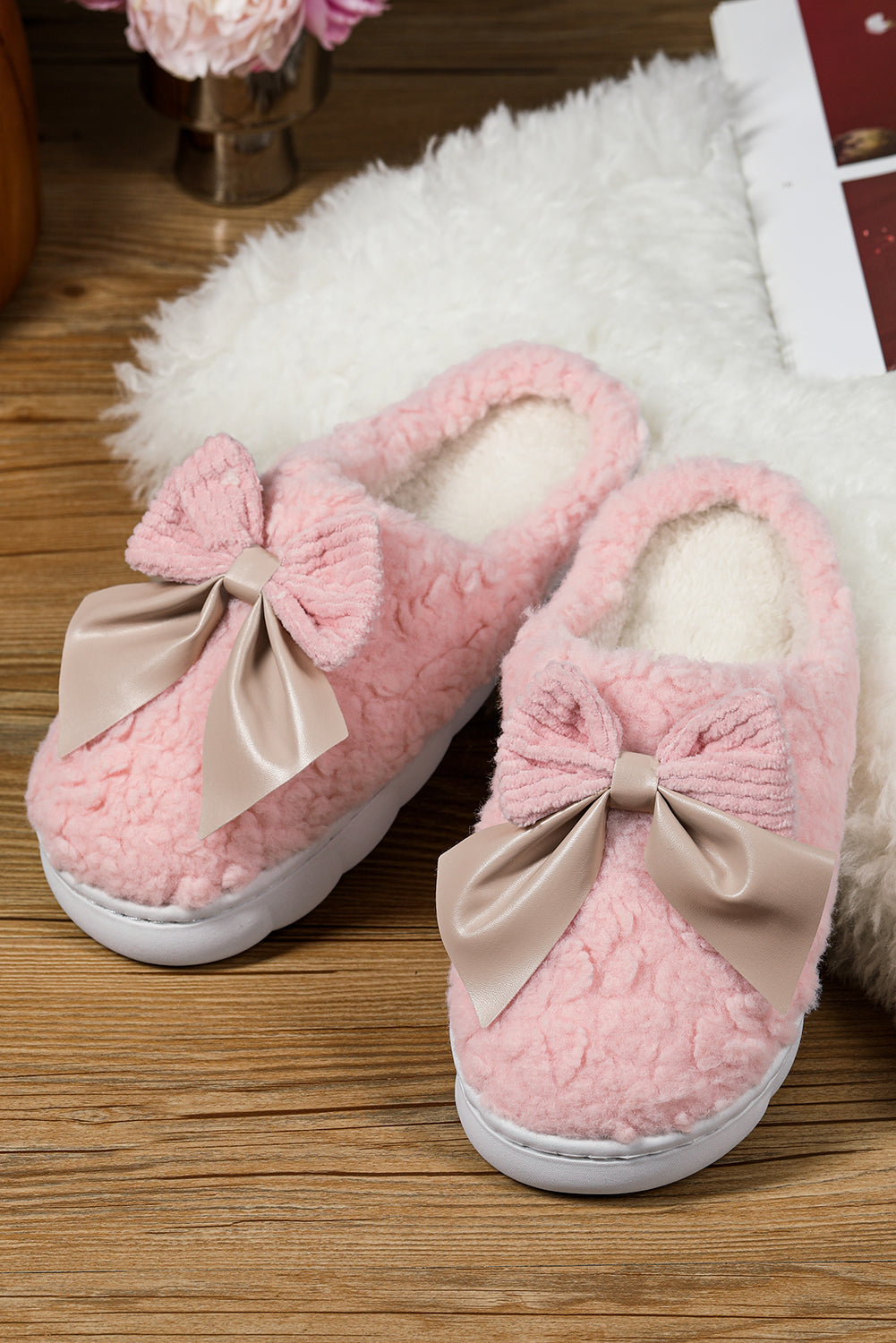 Bowknot Plush Slippers