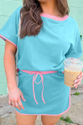 Bonbon Plus Size Contrast Trim T Shirt and Skort Two Piece Set