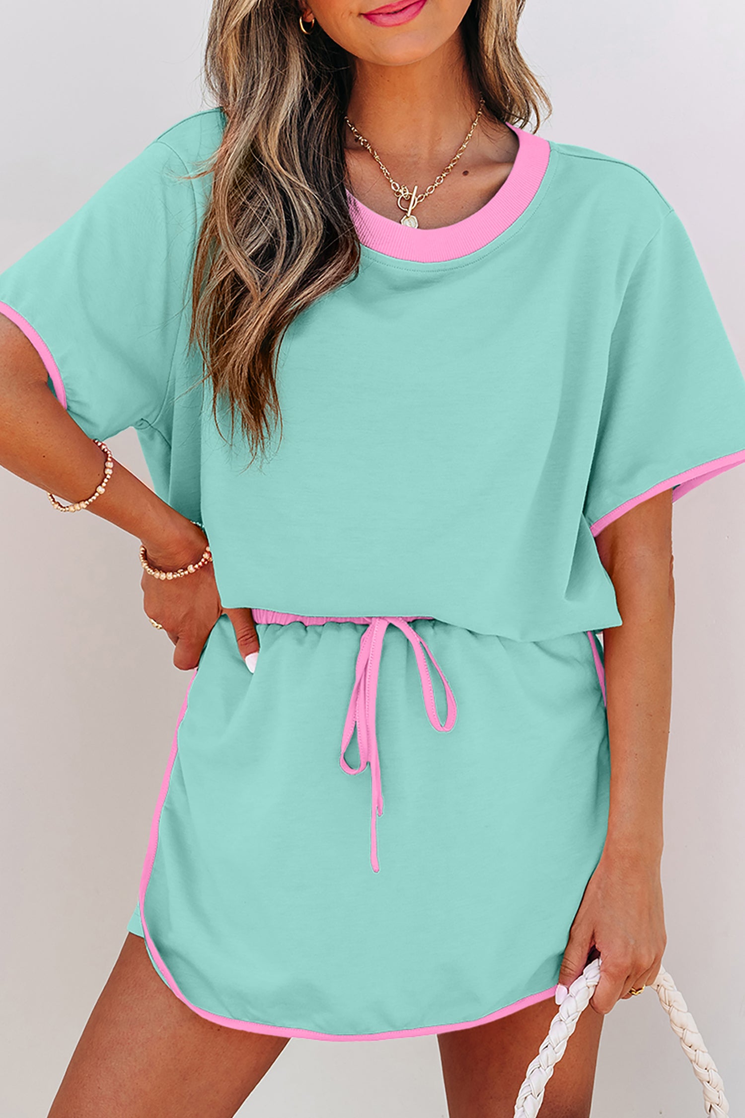Drop Shoulder T Shirt and Skort Set