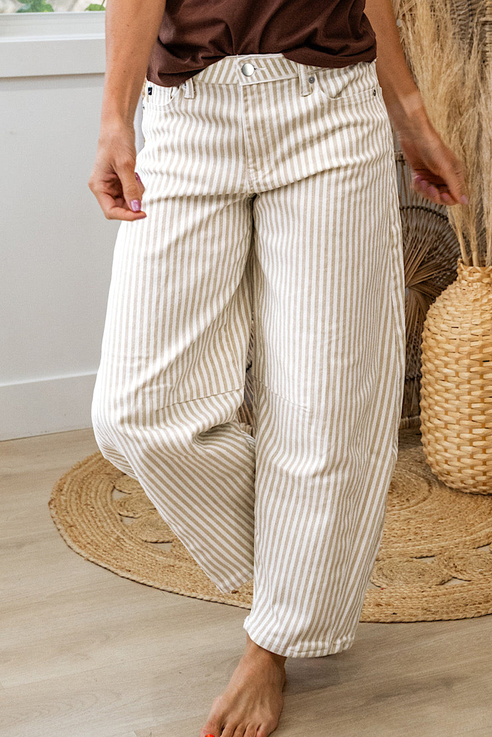 Stripe Casual Barrel Jeans