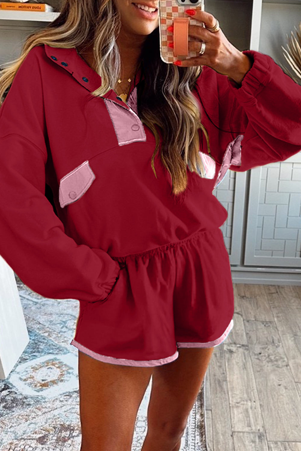 Half Button Pullover and Shorts Outfit