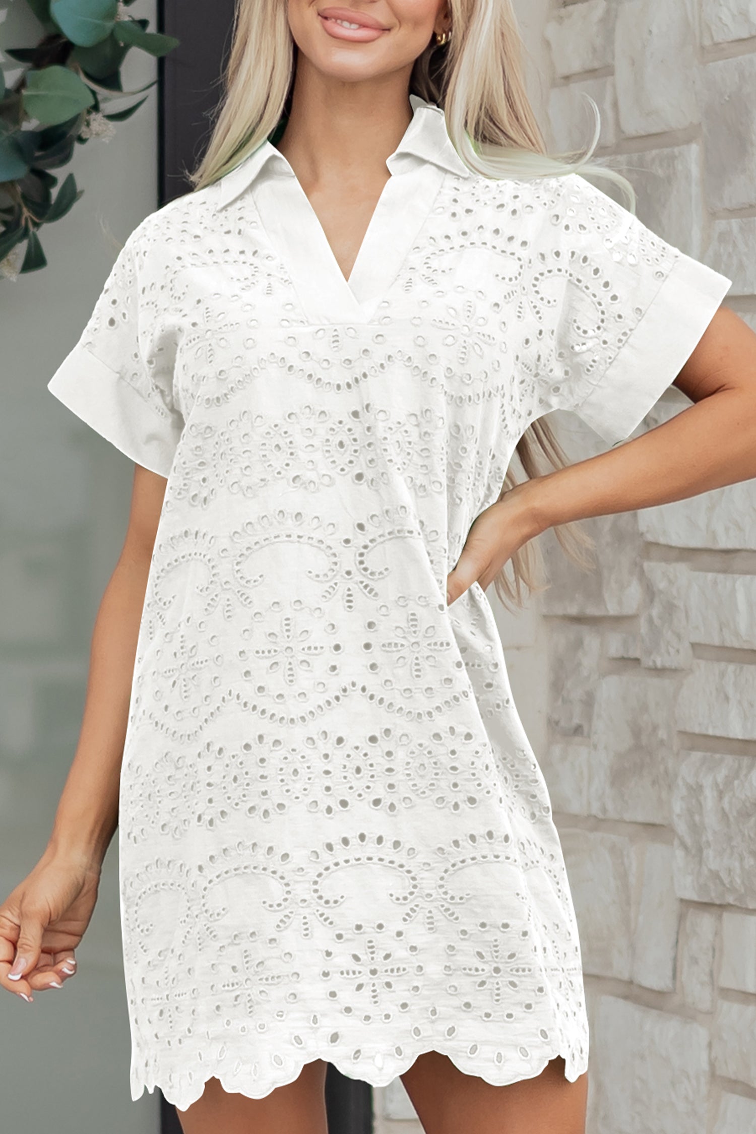 Eyelet Embroidered T Shirt Mini Dress