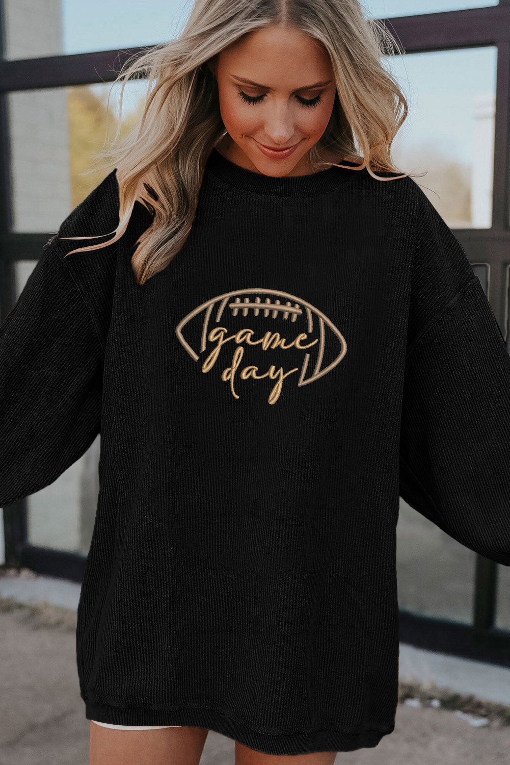 Game Day Embroidered Corded Sweatshirt