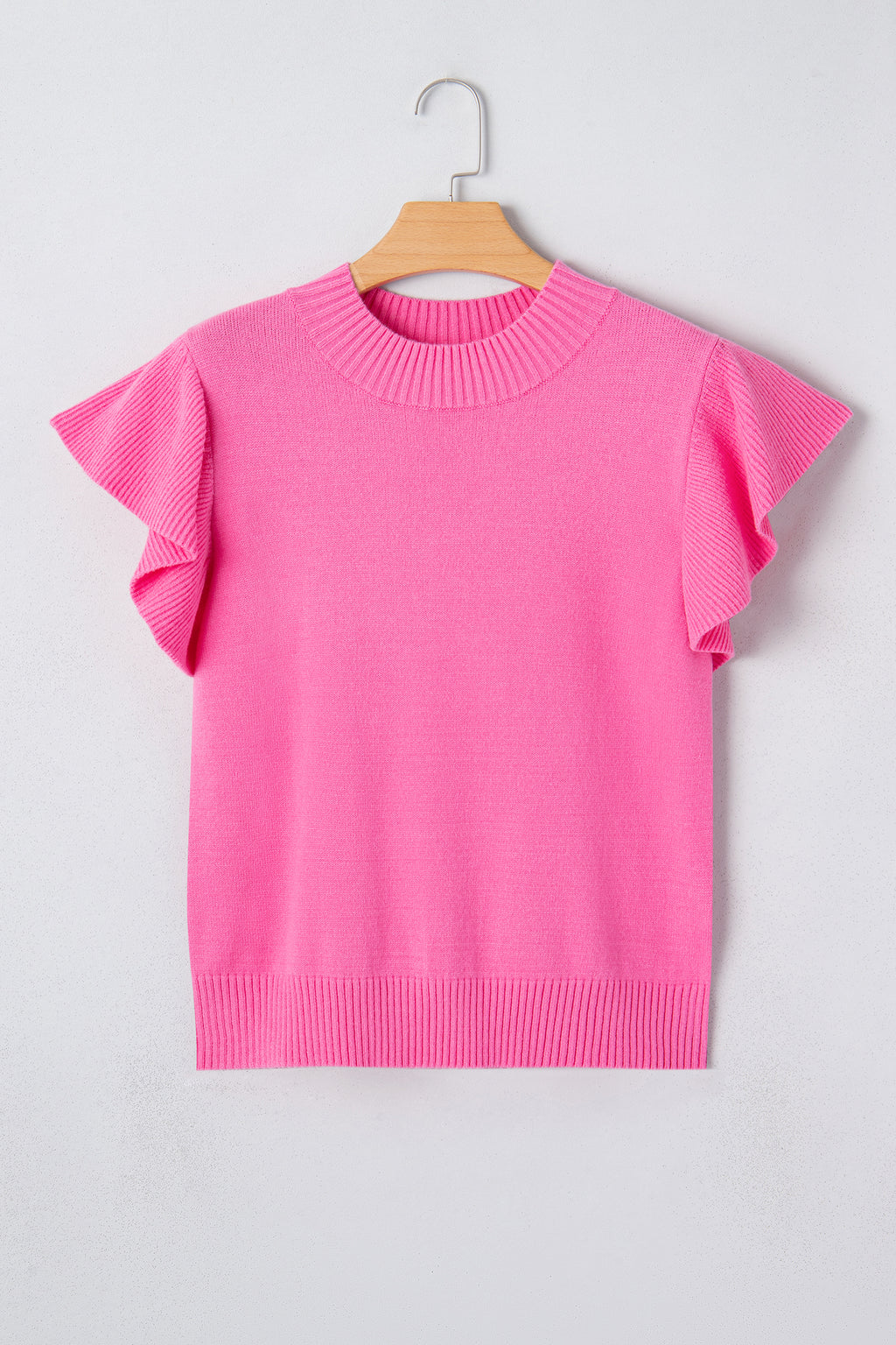 Ribbed Trim Ruffle Short Sleeve Sweater