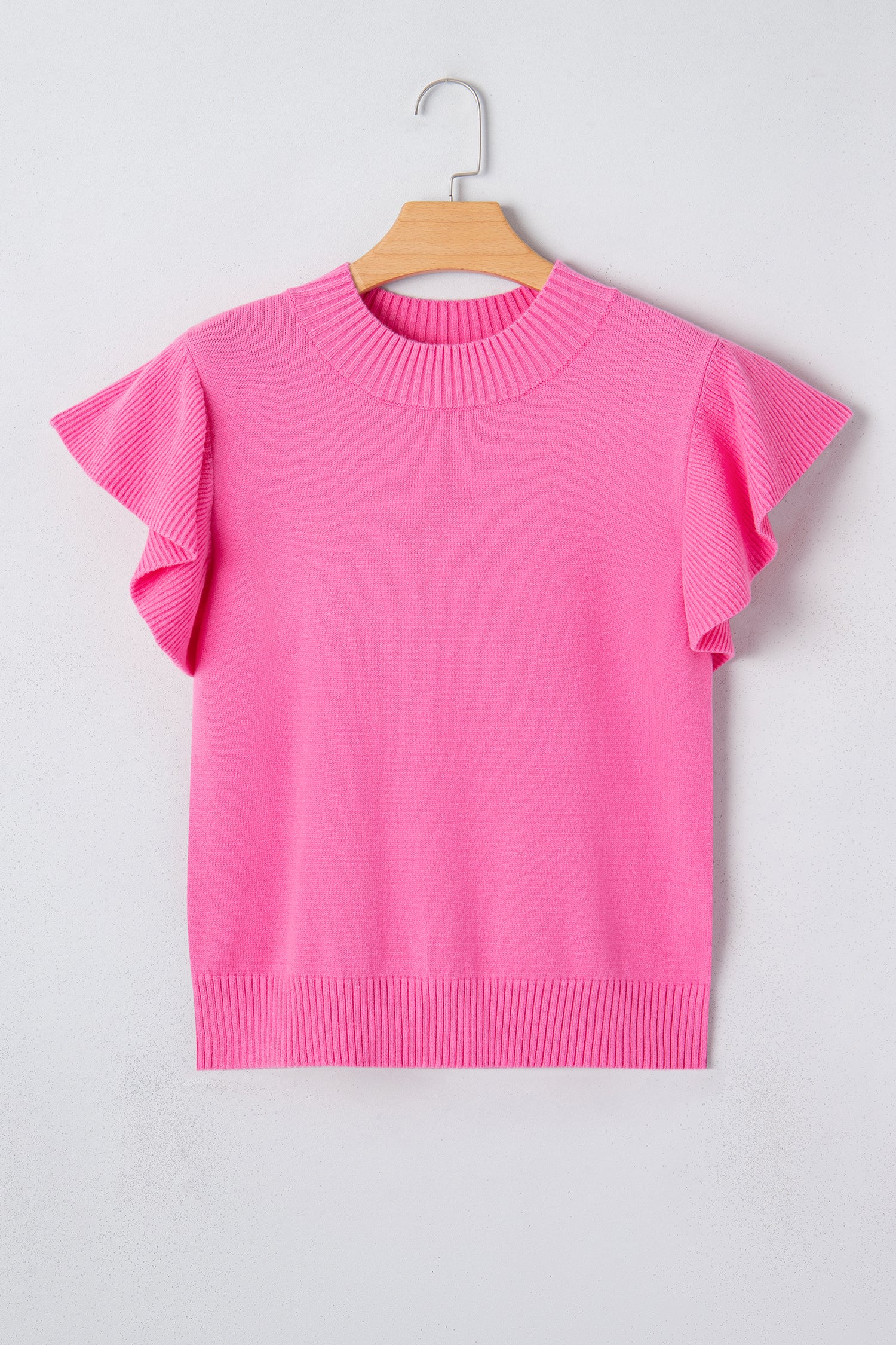 Ribbed Trim Ruffle Short Sleeve Sweater