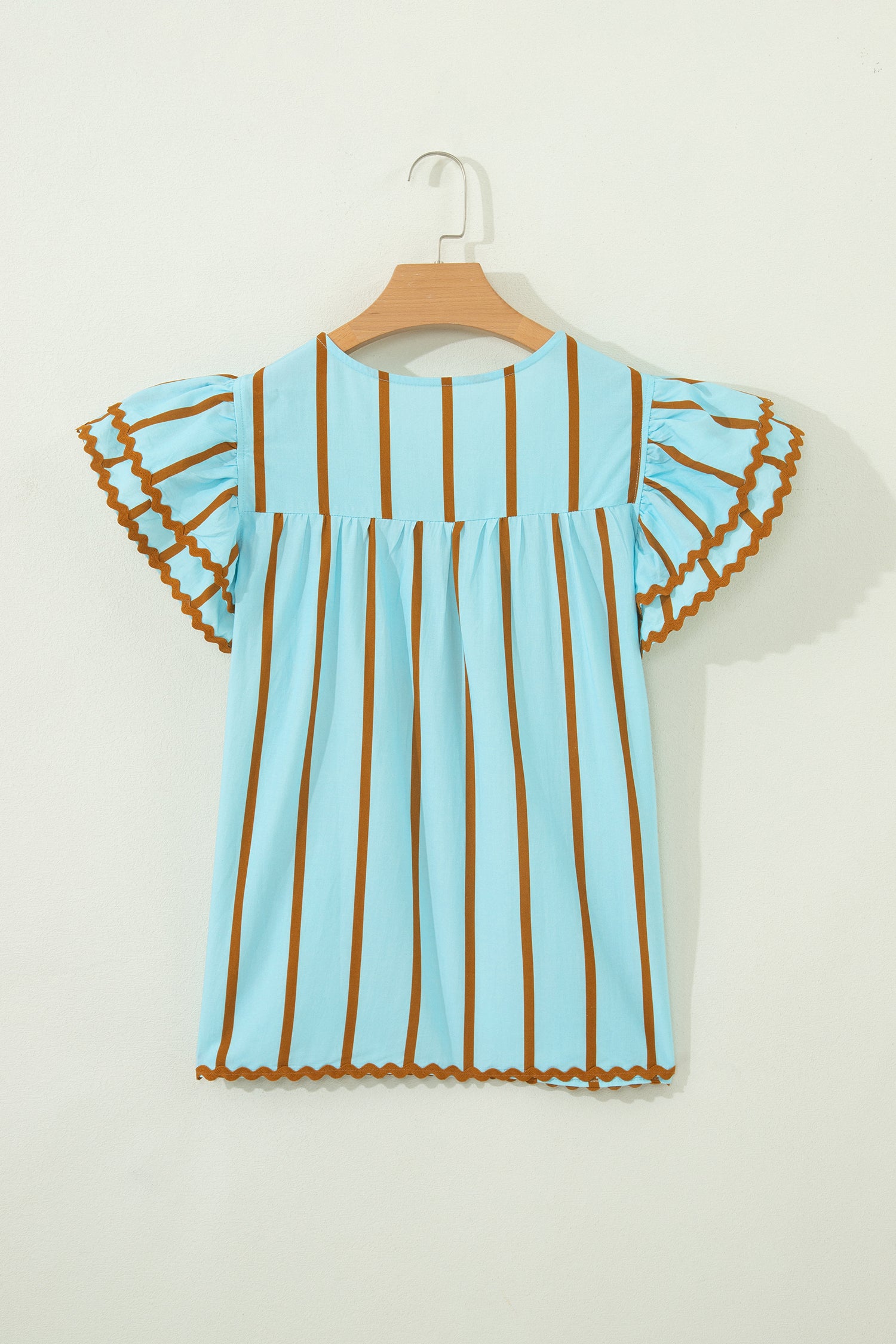 Stripe Ruffled Short Sleeve Blouse