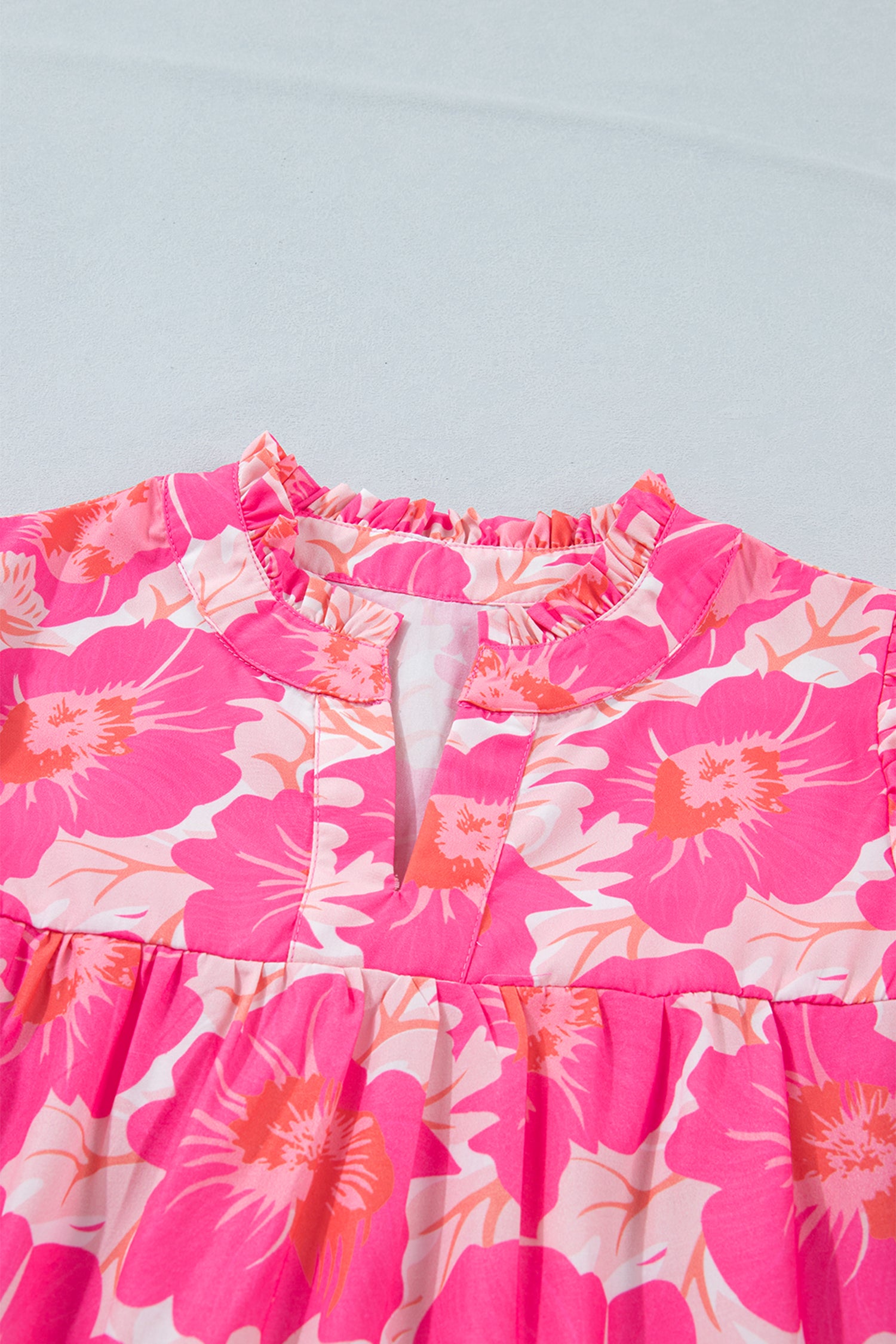 Short Bubble Sleeve Summer Floral Blouse