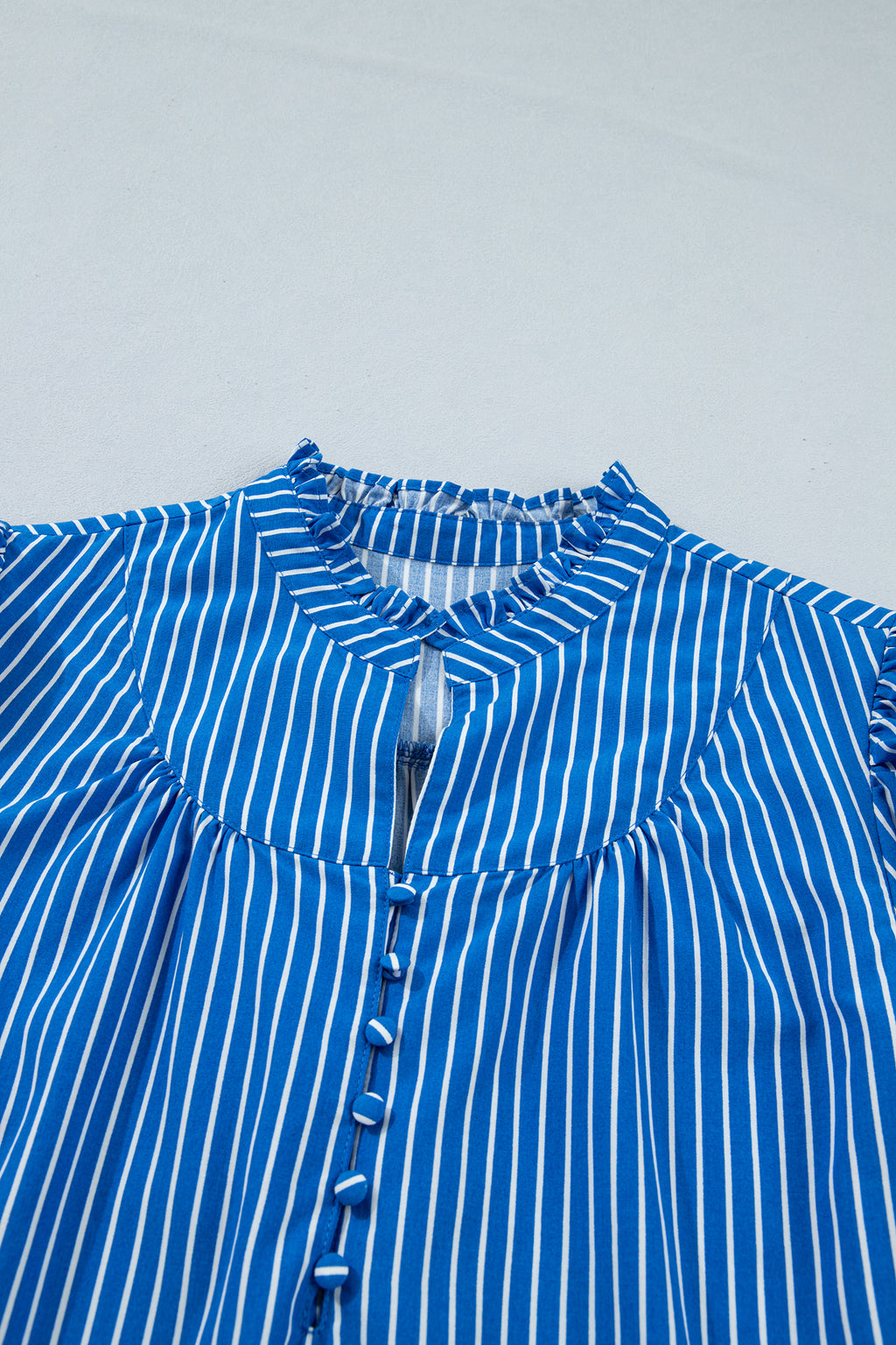 Stripe Ruffled Short Puff Sleeve Blouse