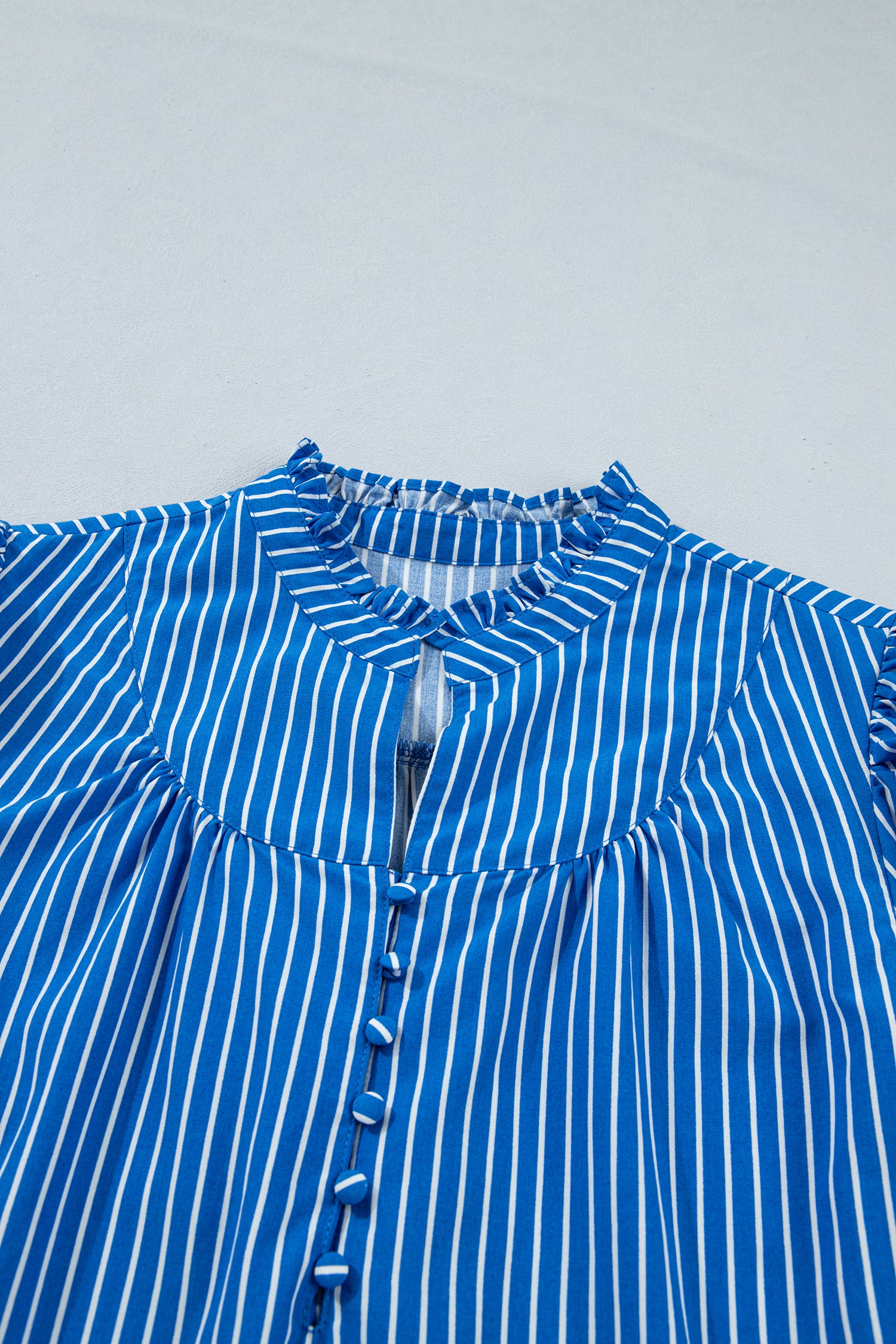 Stripe Ruffled Short Puff Sleeve Blouse