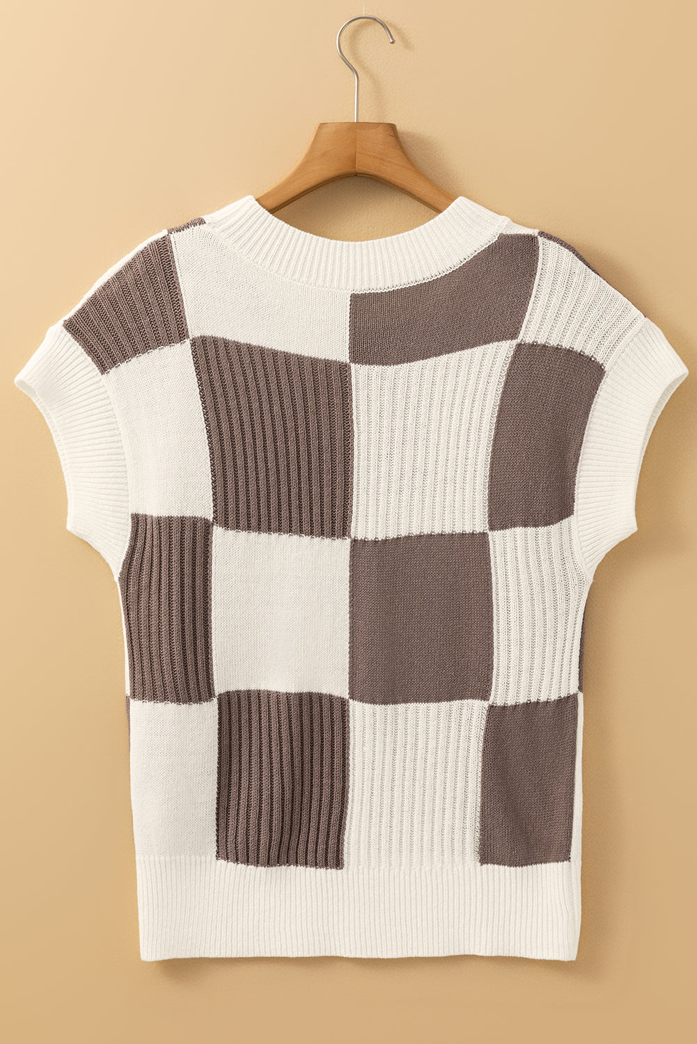 Checkered Crew Neck Short Sleeve Sweater