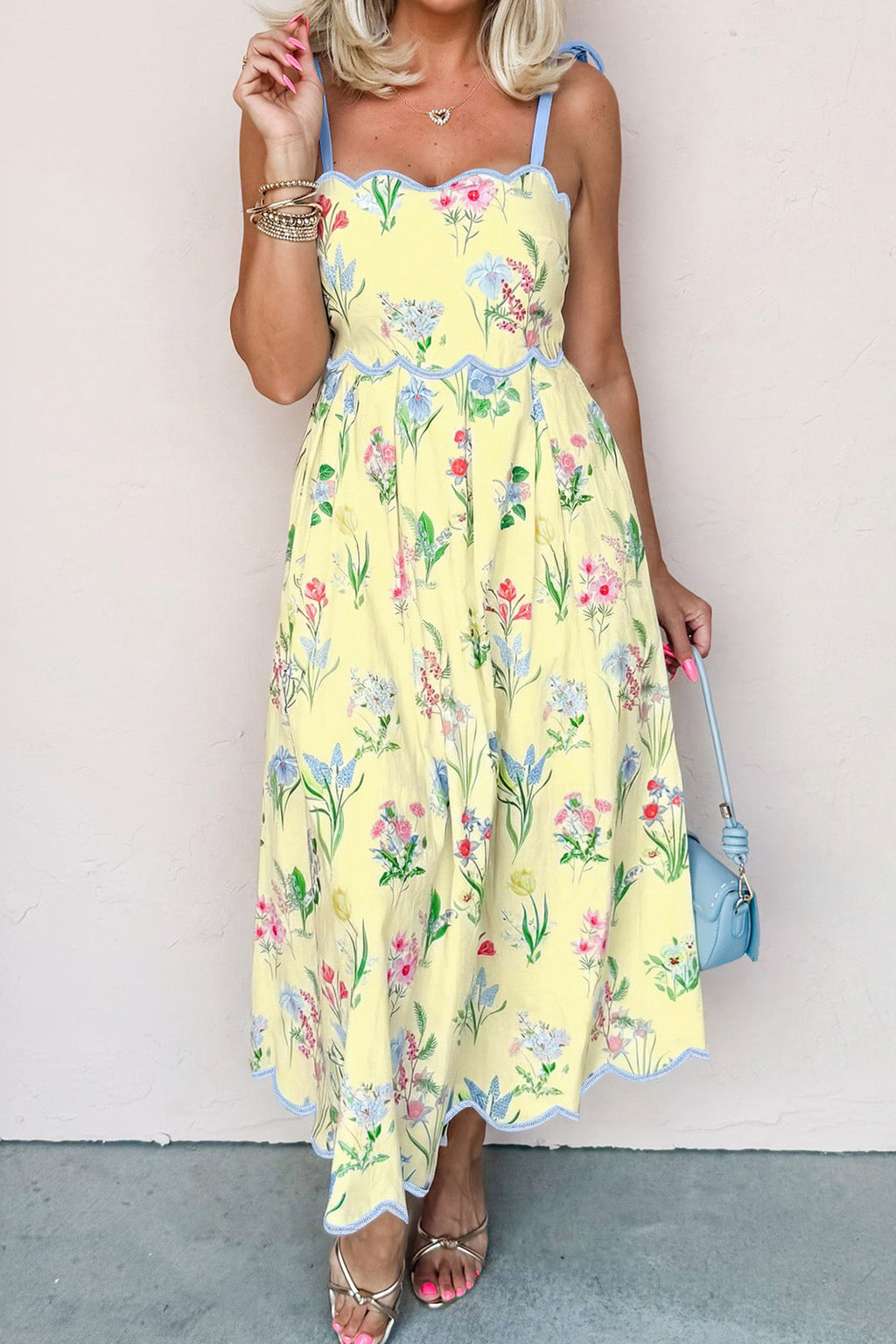 Yellow Self-tie Straps High Waist Midi Dress
