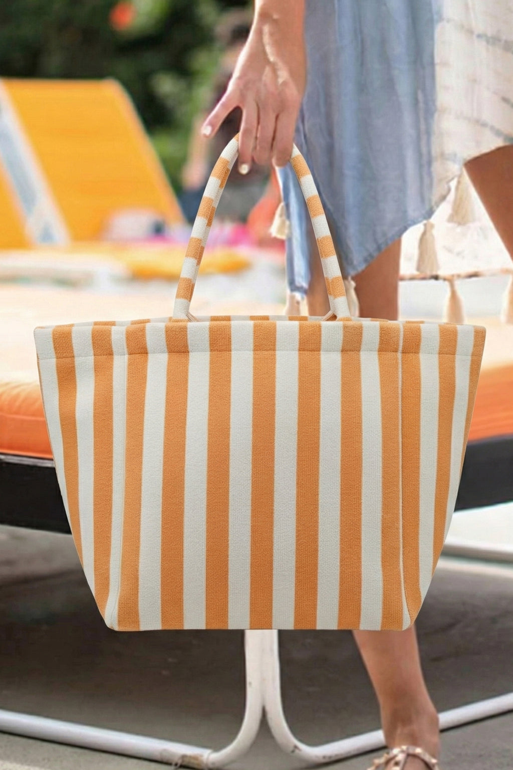 Orange Striped Terry Large Beach Bag