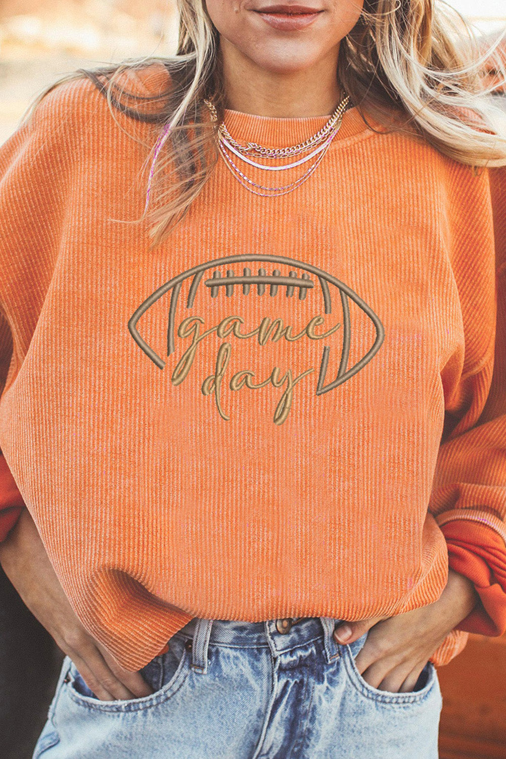 Game Day Embroidered Corded Sweatshirt