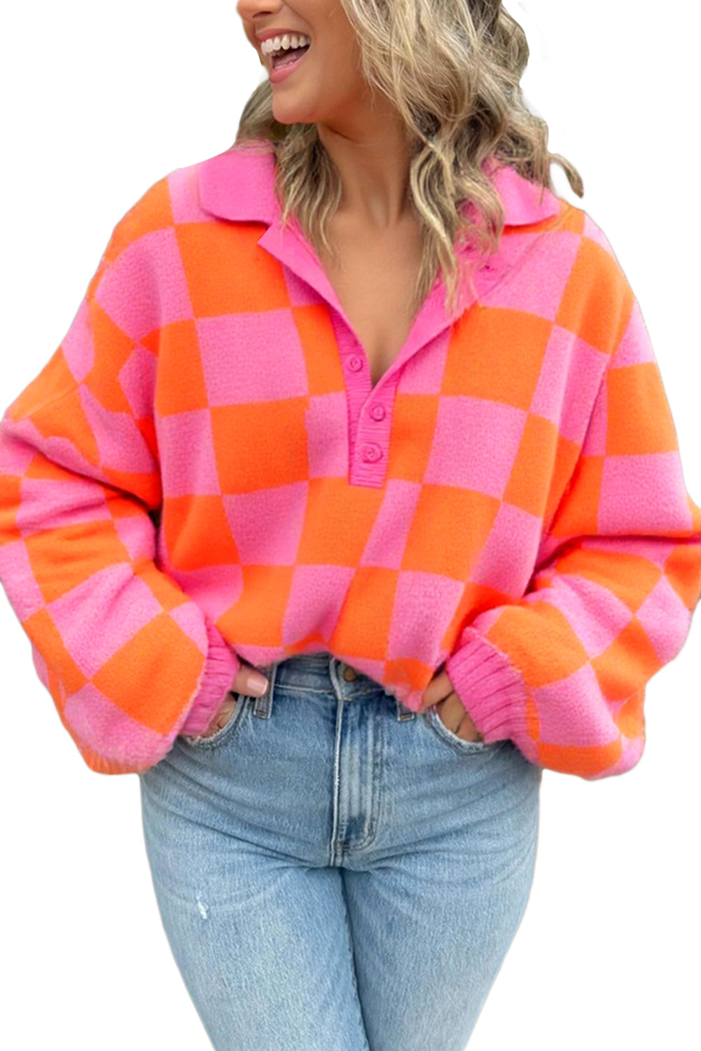 Checkered Long Sleeve Pullover Sweater