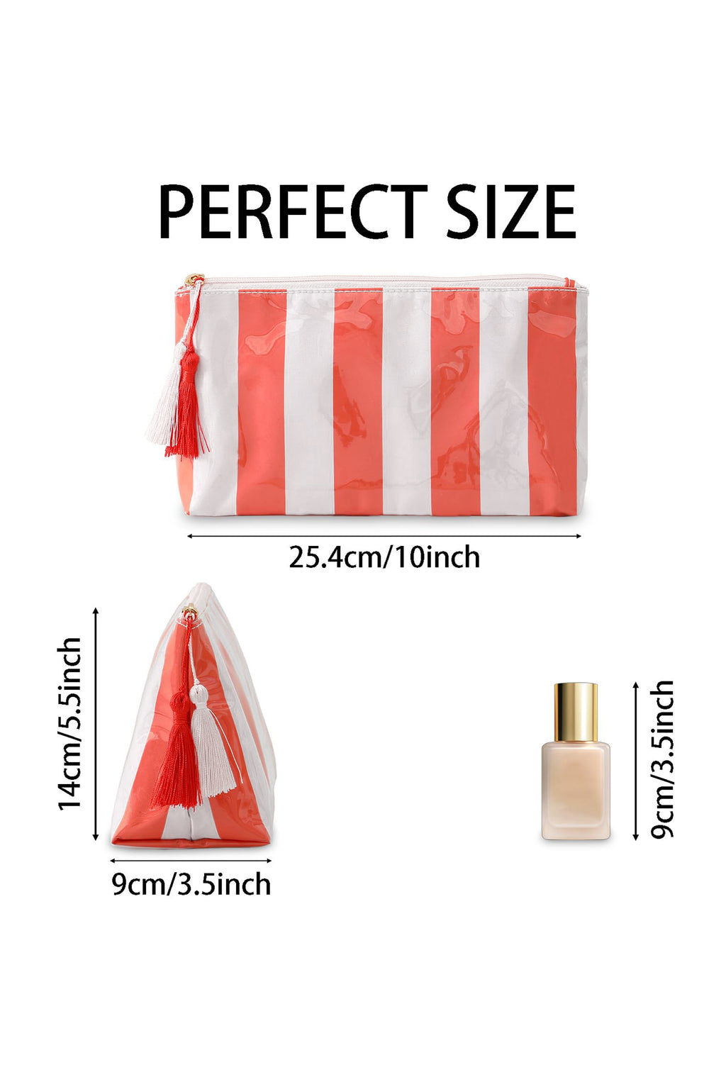 Checkered Vinyl Waterproof Tassel Makeup Bag