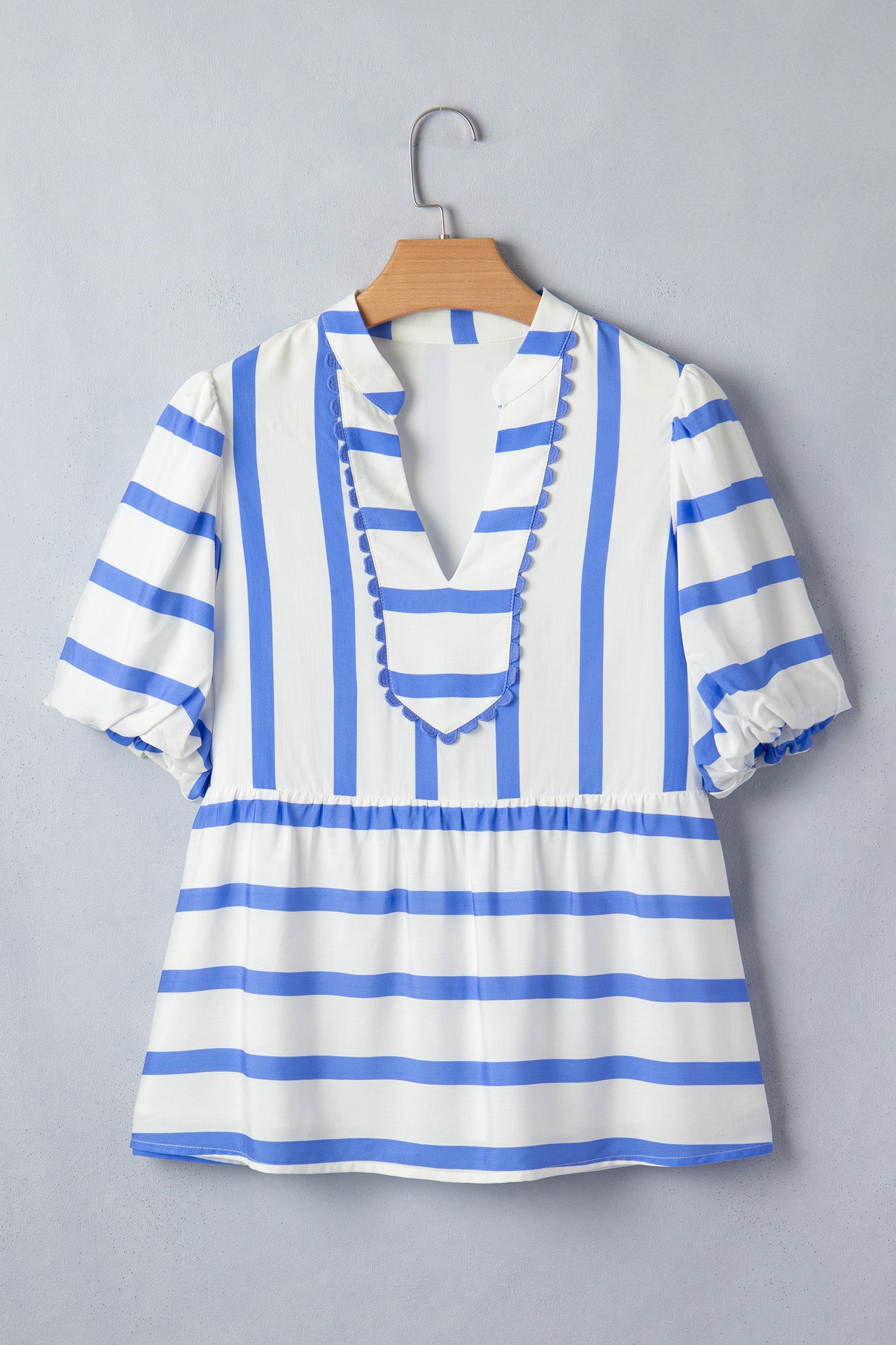 Split V Neck Puff Sleeve Blouse